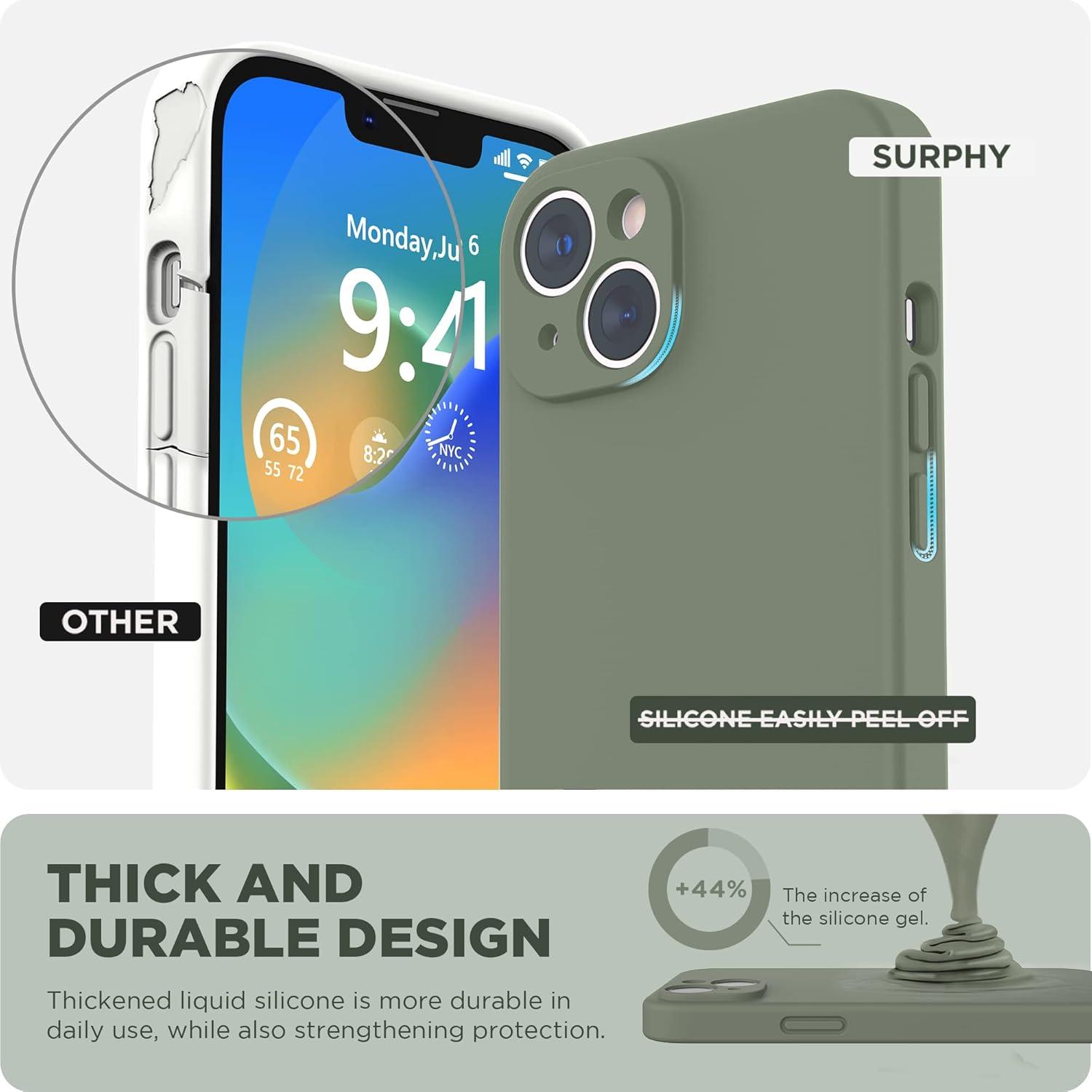 imageSURPHY Case for iPhone 14 Plus Case with Screen Protector and Camera Protection Liquid Silicone Phone Case with Soft Microfiber Lining Pink SandOlive