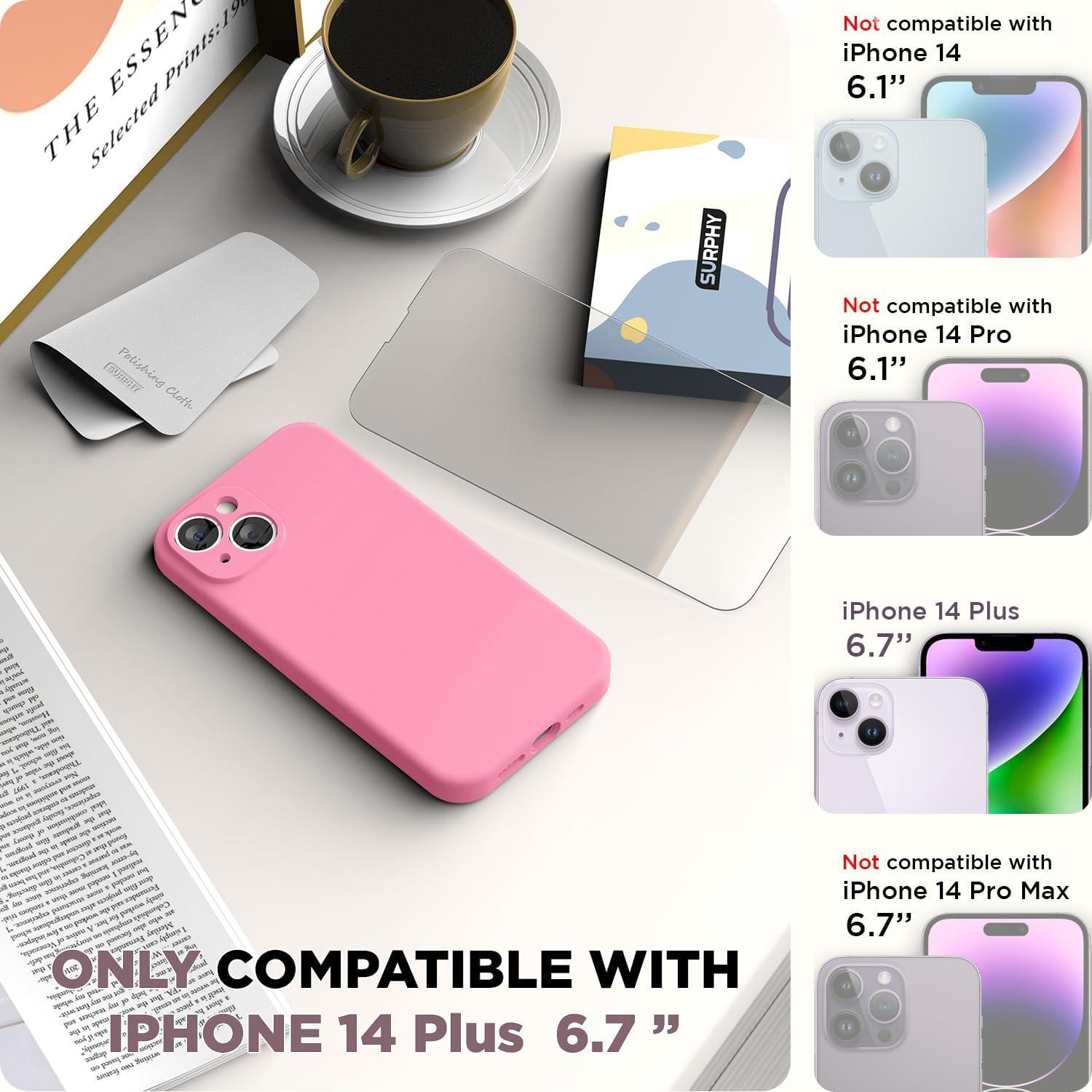 imageSURPHY Case for iPhone 14 Plus Case with Screen Protector and Camera Protection Liquid Silicone Phone Case with Soft Microfiber Lining Pink SandPink