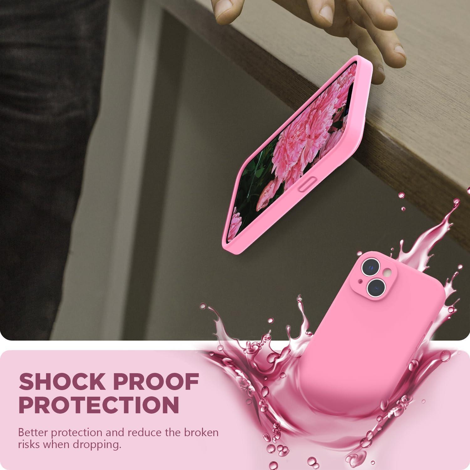 imageSURPHY Case for iPhone 14 Plus Case with Screen Protector and Camera Protection Liquid Silicone Phone Case with Soft Microfiber Lining Pink SandPink