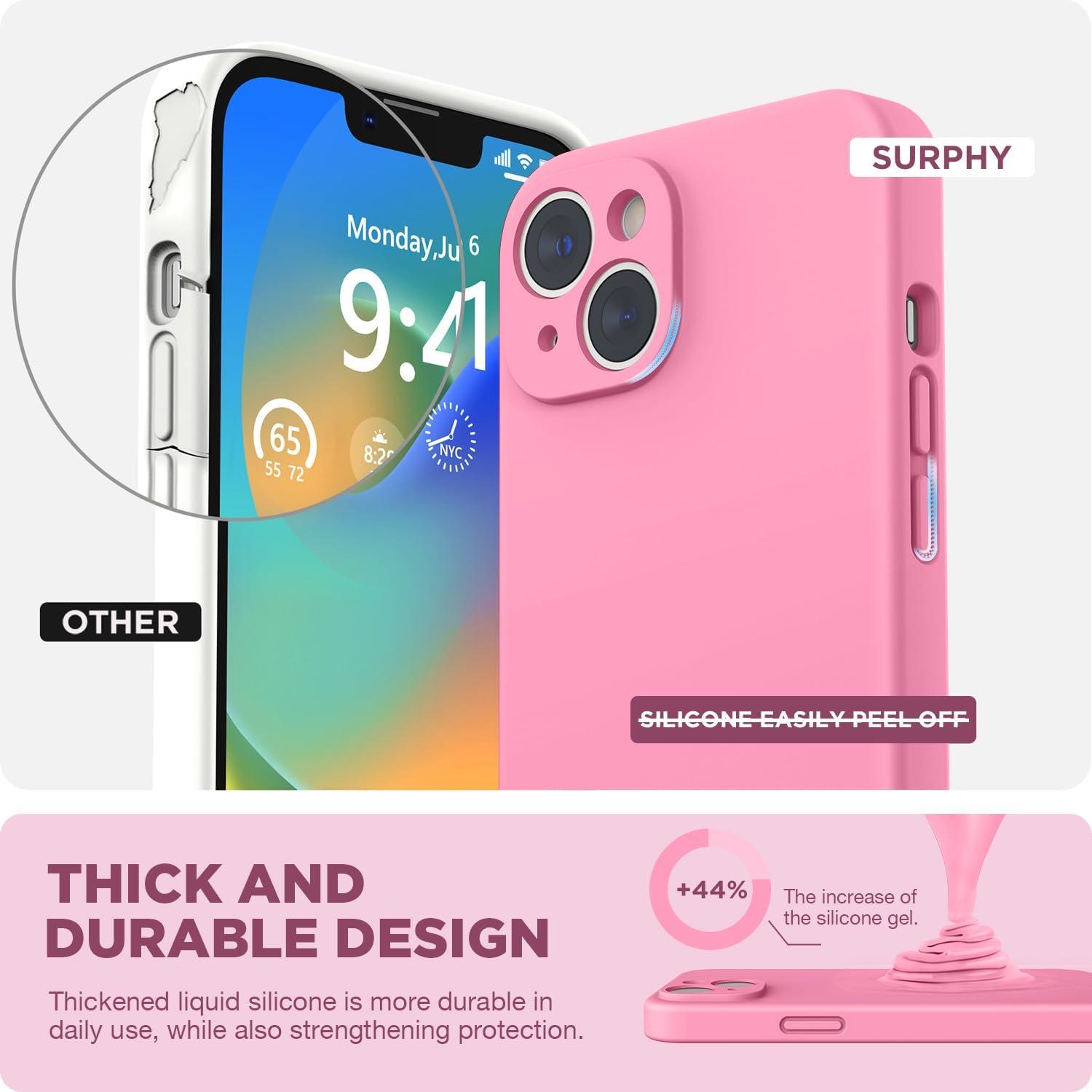 imageSURPHY Case for iPhone 14 Plus Case with Screen Protector and Camera Protection Liquid Silicone Phone Case with Soft Microfiber Lining Pink SandPink