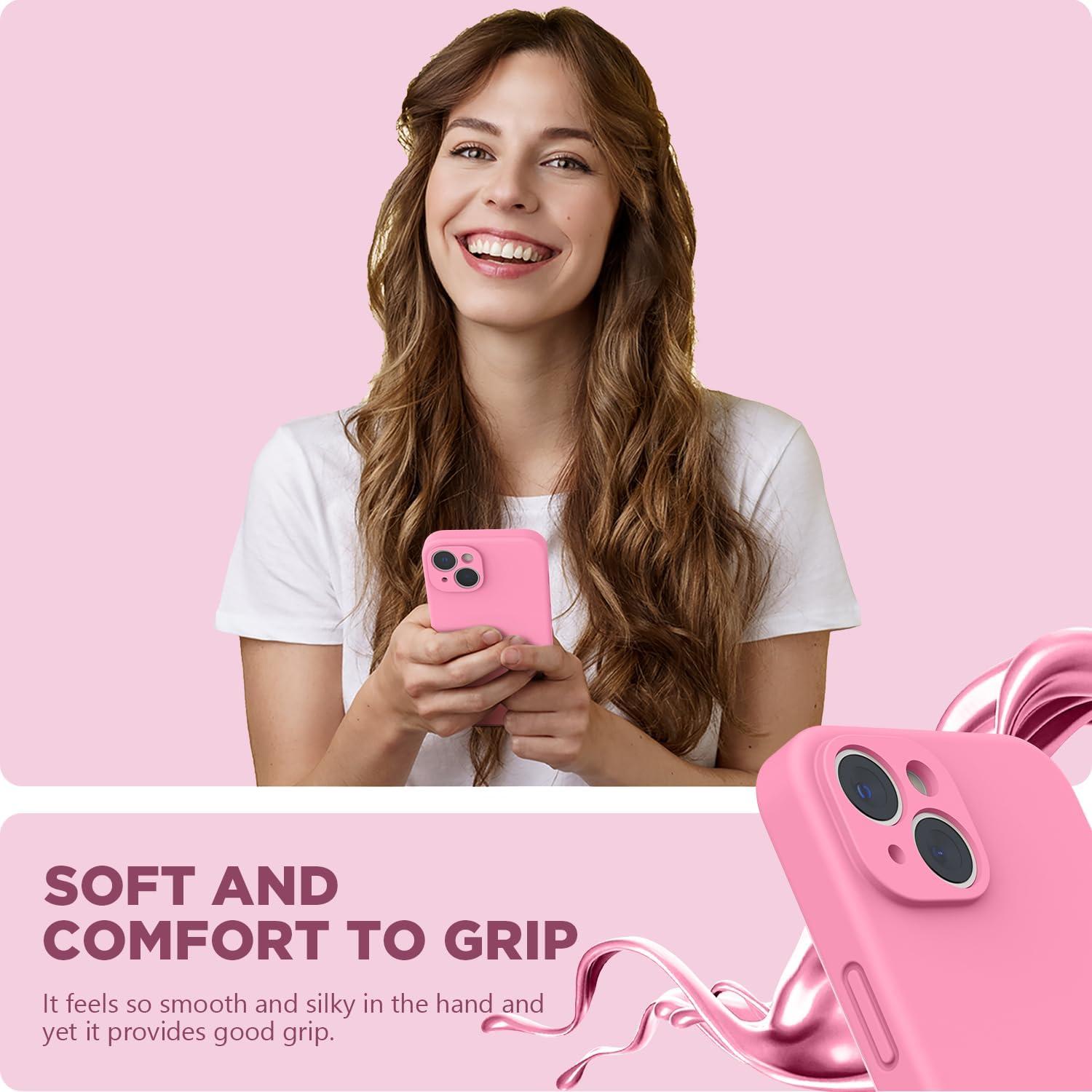 imageSURPHY Case for iPhone 14 Plus Case with Screen Protector and Camera Protection Liquid Silicone Phone Case with Soft Microfiber Lining Pink SandPink