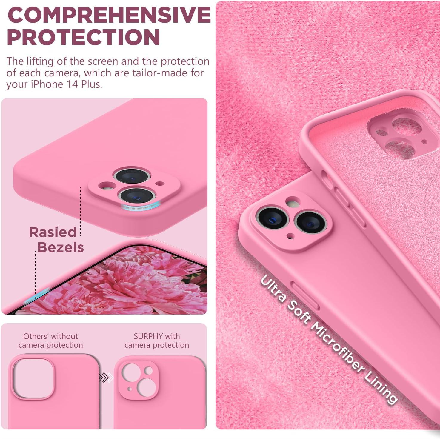 imageSURPHY Case for iPhone 14 Plus Case with Screen Protector and Camera Protection Liquid Silicone Phone Case with Soft Microfiber Lining Pink SandPink