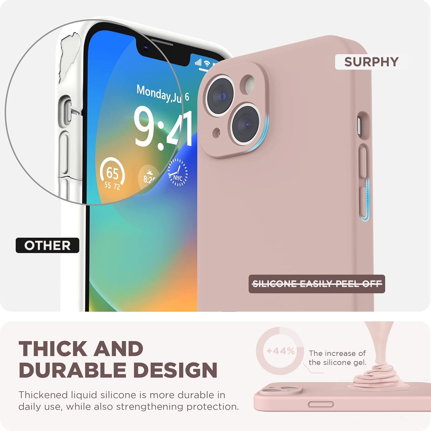 imageSURPHY Case for iPhone 14 Plus Case with Screen Protector and Camera Protection Liquid Silicone Phone Case with Soft Microfiber Lining Pink SandPink Sand