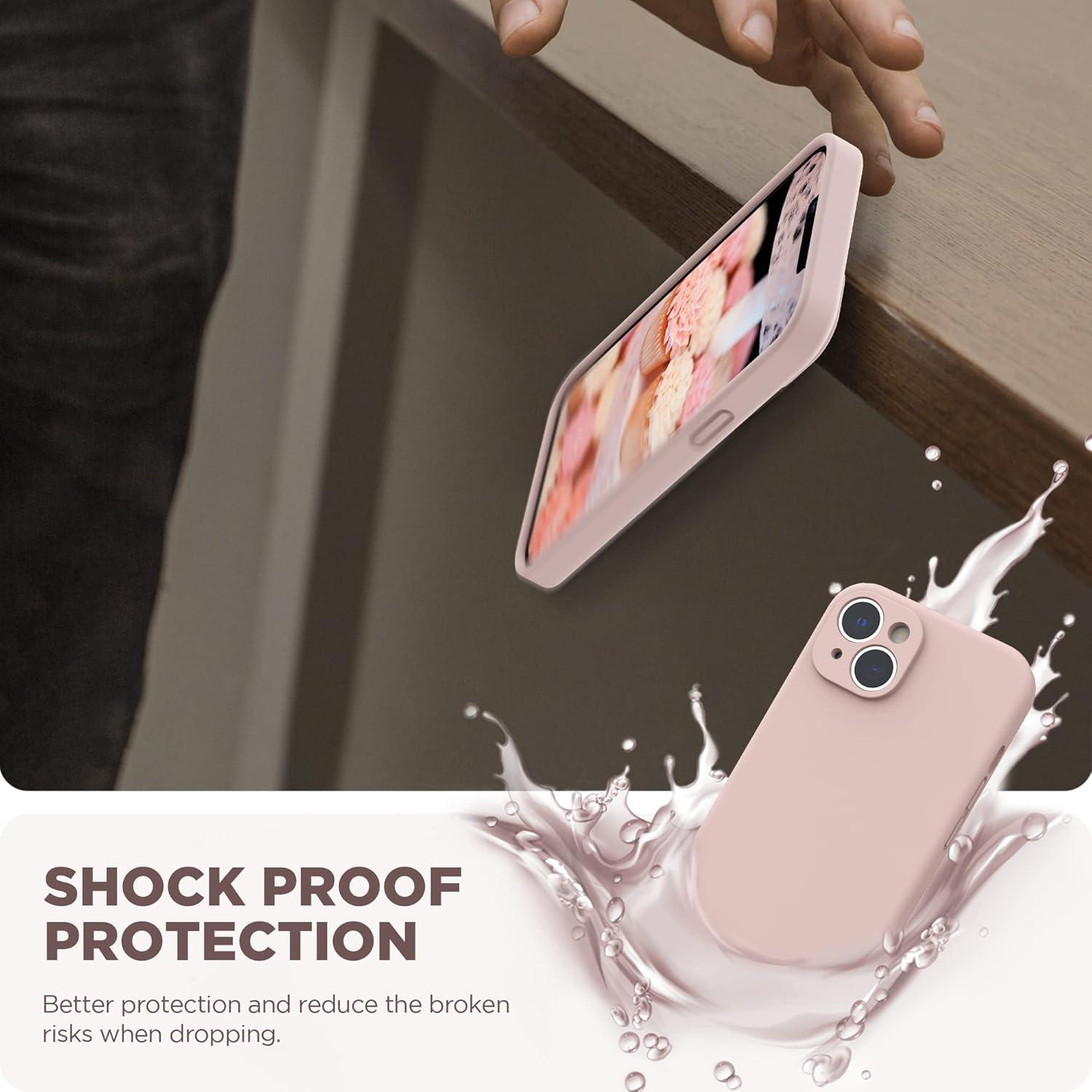 imageSURPHY Case for iPhone 14 Plus Case with Screen Protector and Camera Protection Liquid Silicone Phone Case with Soft Microfiber Lining Pink SandPink Sand