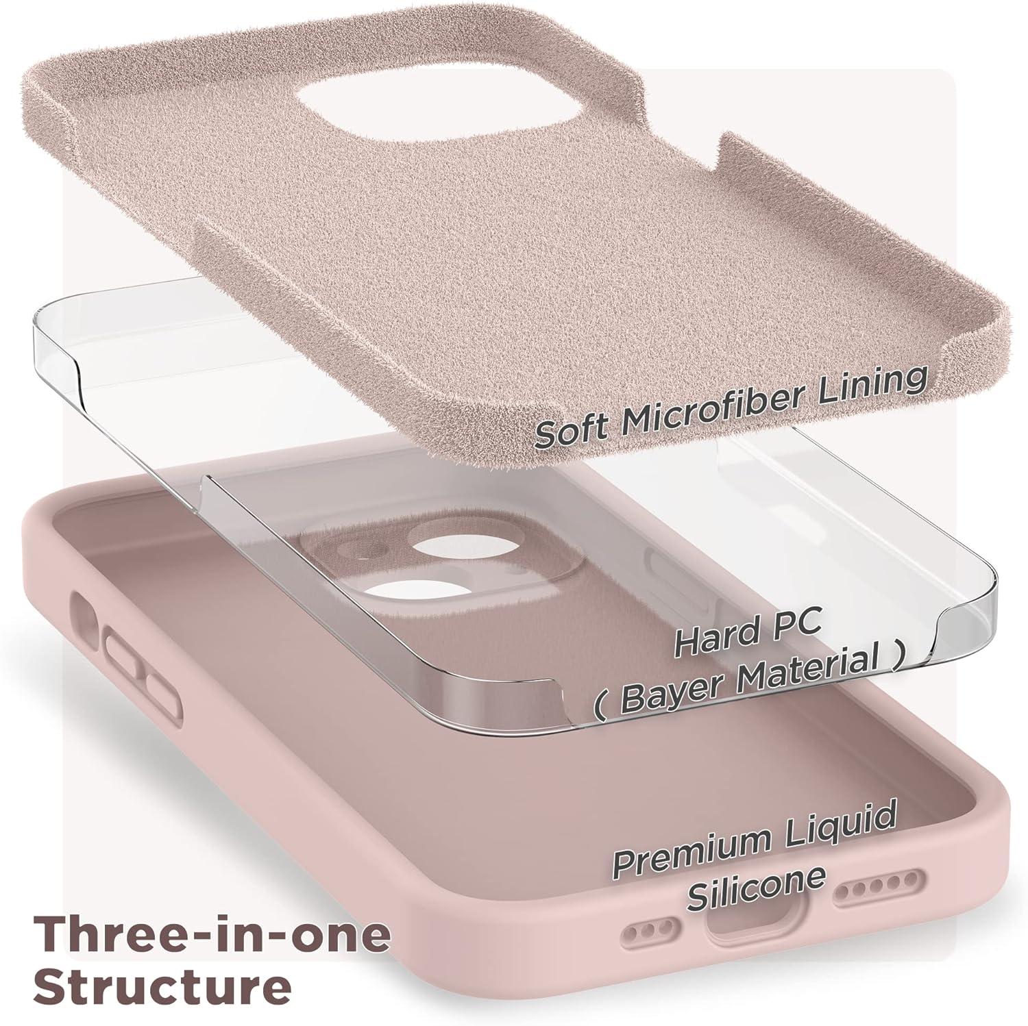 imageSURPHY Case for iPhone 14 Plus Case with Screen Protector and Camera Protection Liquid Silicone Phone Case with Soft Microfiber Lining Pink SandPink Sand