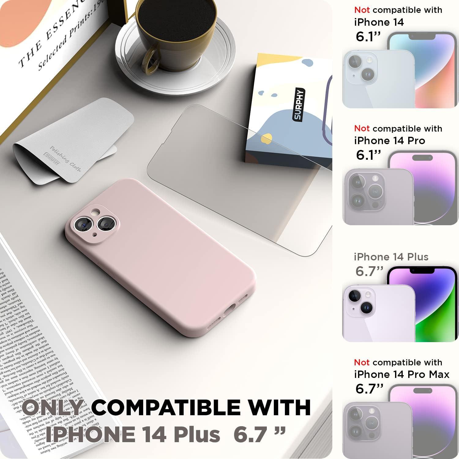 imageSURPHY Case for iPhone 14 Plus Case with Screen Protector and Camera Protection Liquid Silicone Phone Case with Soft Microfiber Lining Pink SandPink Sand