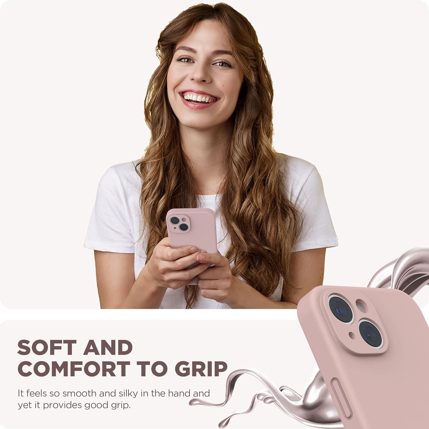 imageSURPHY Case for iPhone 14 Plus Case with Screen Protector and Camera Protection Liquid Silicone Phone Case with Soft Microfiber Lining Pink SandPink Sand