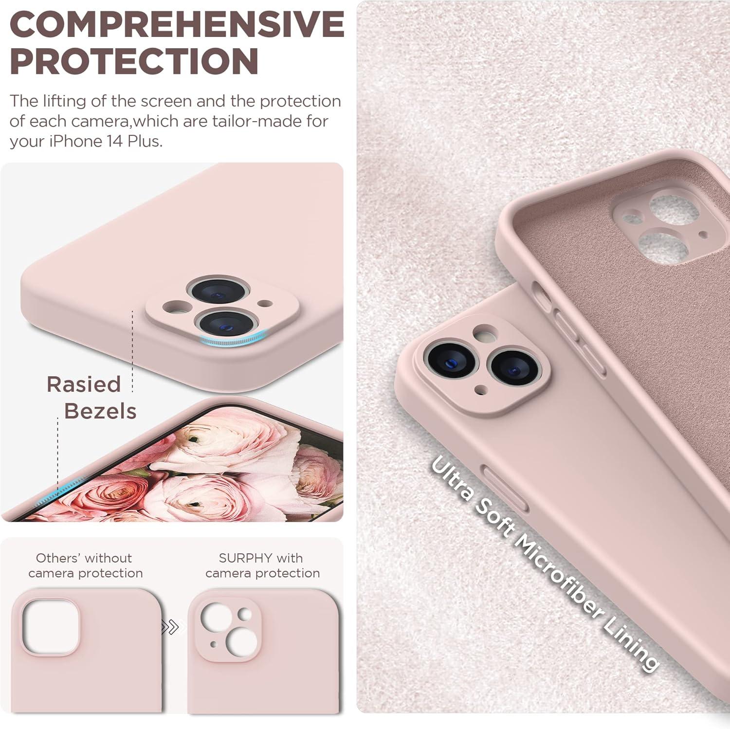 imageSURPHY Case for iPhone 14 Plus Case with Screen Protector and Camera Protection Liquid Silicone Phone Case with Soft Microfiber Lining Pink SandPink Sand