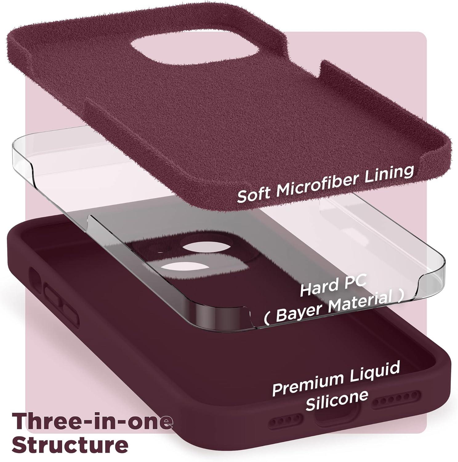 imageSURPHY Case for iPhone 14 Plus Case with Screen Protector and Camera Protection Liquid Silicone Phone Case with Soft Microfiber Lining Pink SandPlum