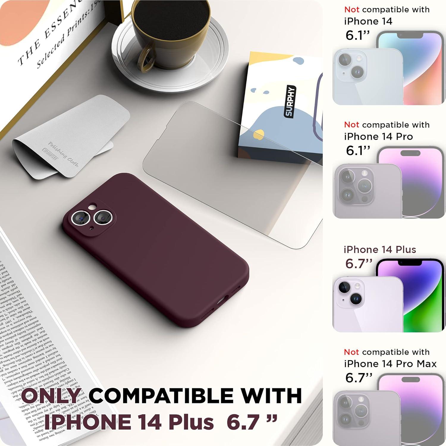 imageSURPHY Case for iPhone 14 Plus Case with Screen Protector and Camera Protection Liquid Silicone Phone Case with Soft Microfiber Lining Pink SandPlum