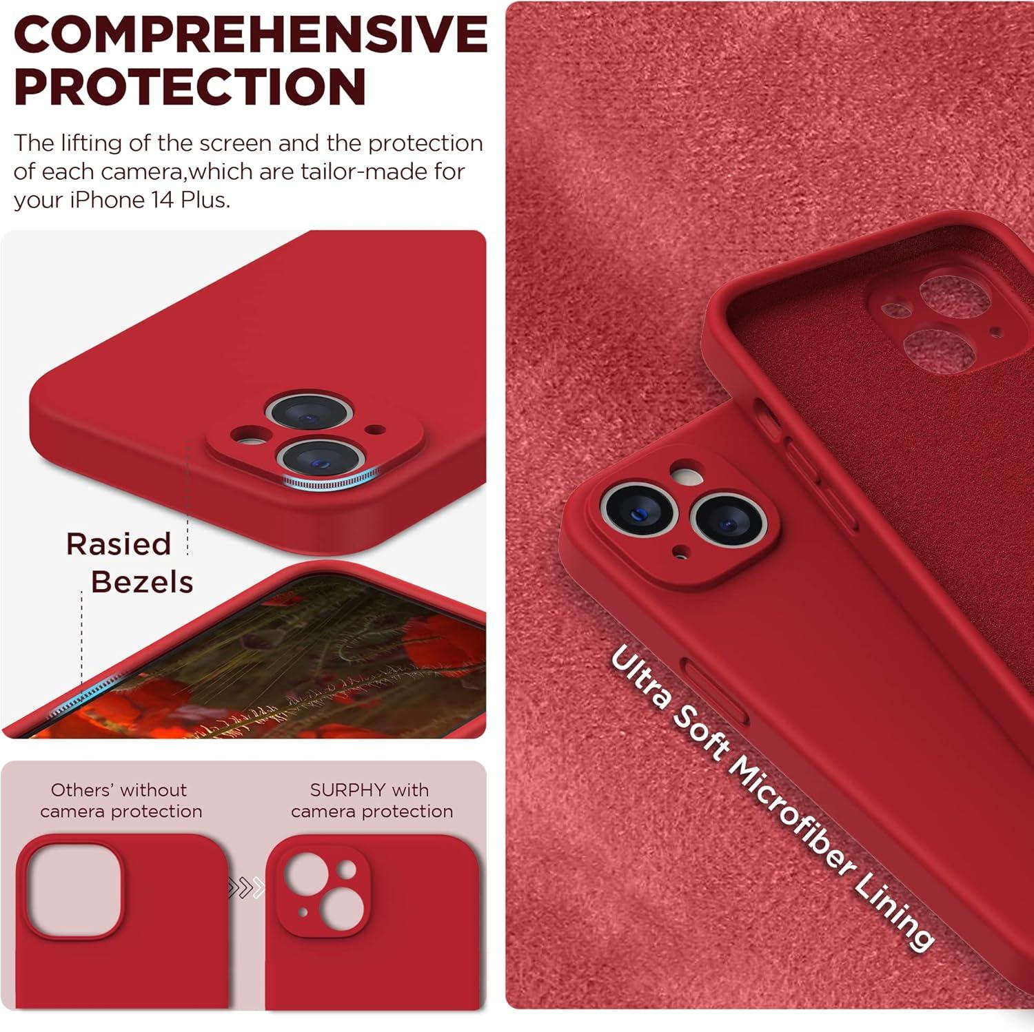 imageSURPHY Case for iPhone 14 Plus Case with Screen Protector and Camera Protection Liquid Silicone Phone Case with Soft Microfiber Lining Pink SandRed