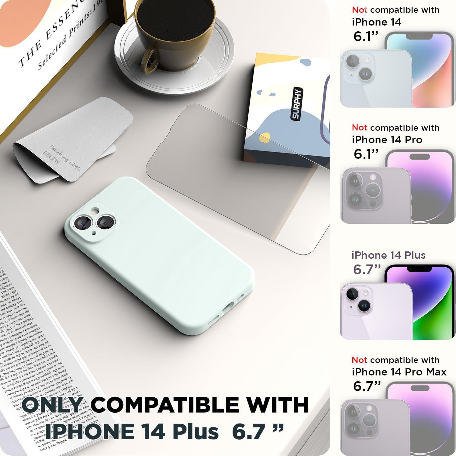 imageSURPHY Case for iPhone 14 Plus Case with Screen Protector and Camera Protection Liquid Silicone Phone Case with Soft Microfiber Lining Pink SandSoft Mint