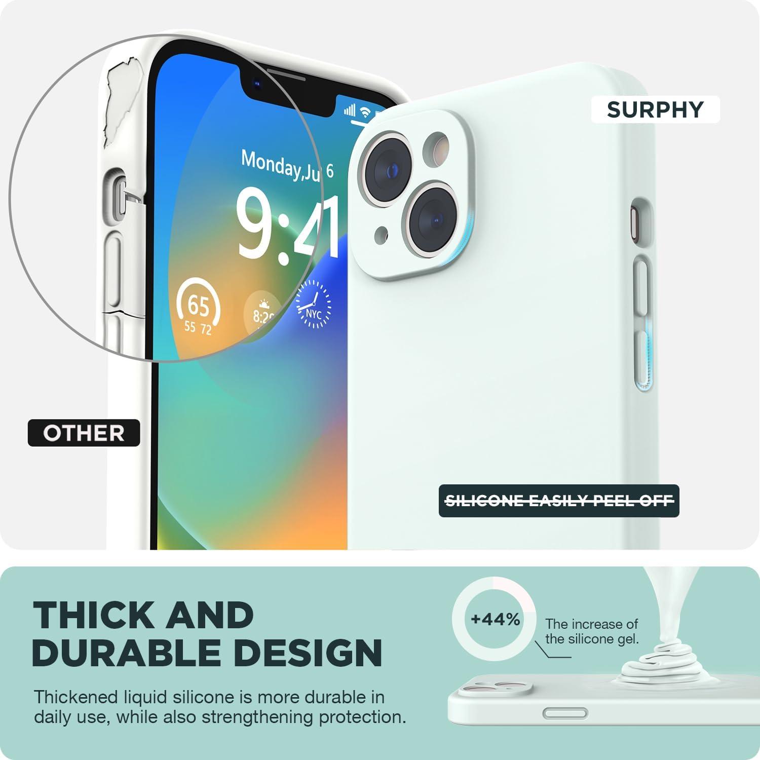 imageSURPHY Case for iPhone 14 Plus Case with Screen Protector and Camera Protection Liquid Silicone Phone Case with Soft Microfiber Lining Pink SandSoft Mint