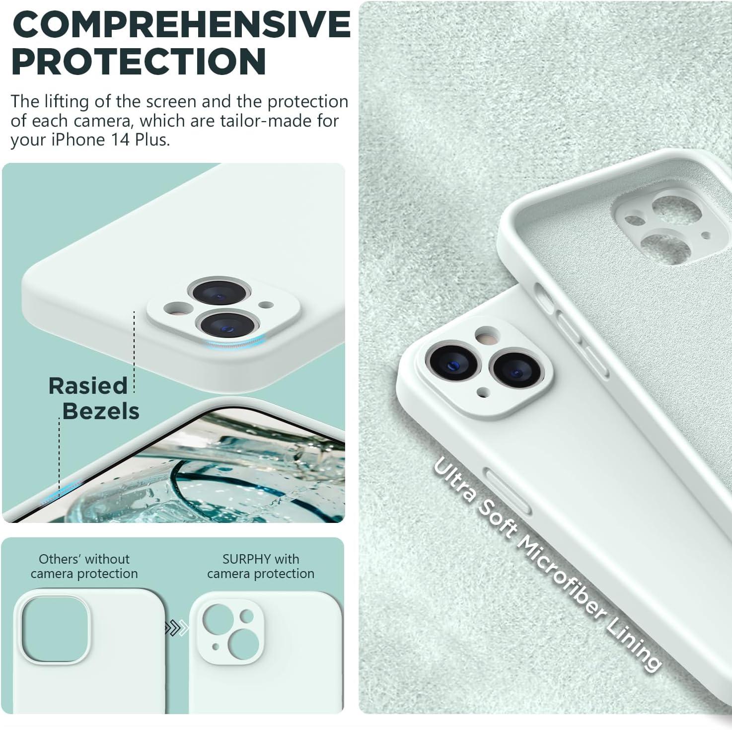 imageSURPHY Case for iPhone 14 Plus Case with Screen Protector and Camera Protection Liquid Silicone Phone Case with Soft Microfiber Lining Pink SandSoft Mint