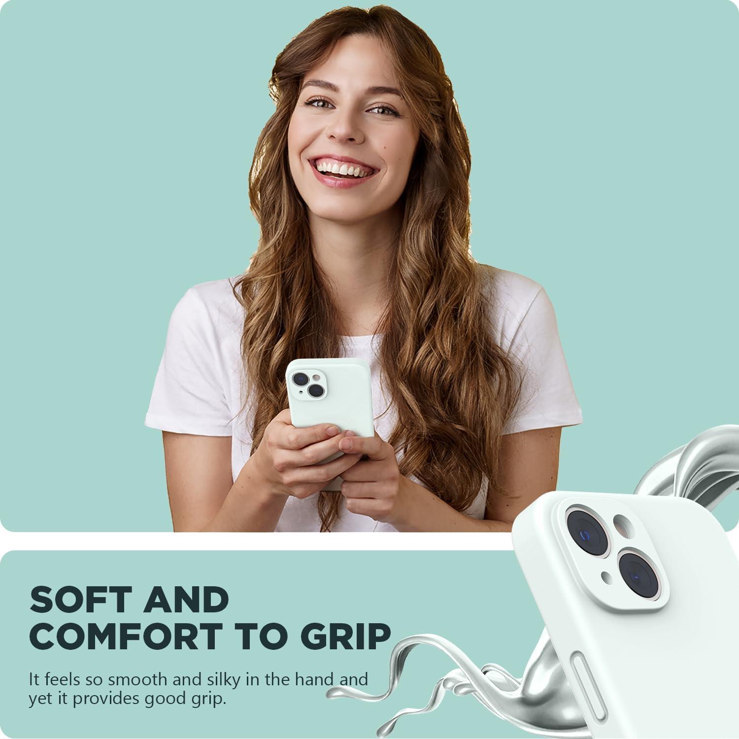 imageSURPHY Case for iPhone 14 Plus Case with Screen Protector and Camera Protection Liquid Silicone Phone Case with Soft Microfiber Lining Pink SandSoft Mint