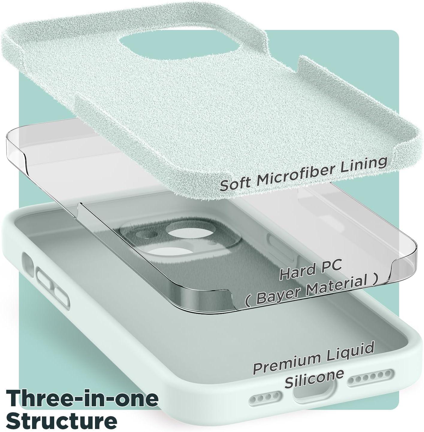 imageSURPHY Case for iPhone 14 Plus Case with Screen Protector and Camera Protection Liquid Silicone Phone Case with Soft Microfiber Lining Pink SandSoft Mint