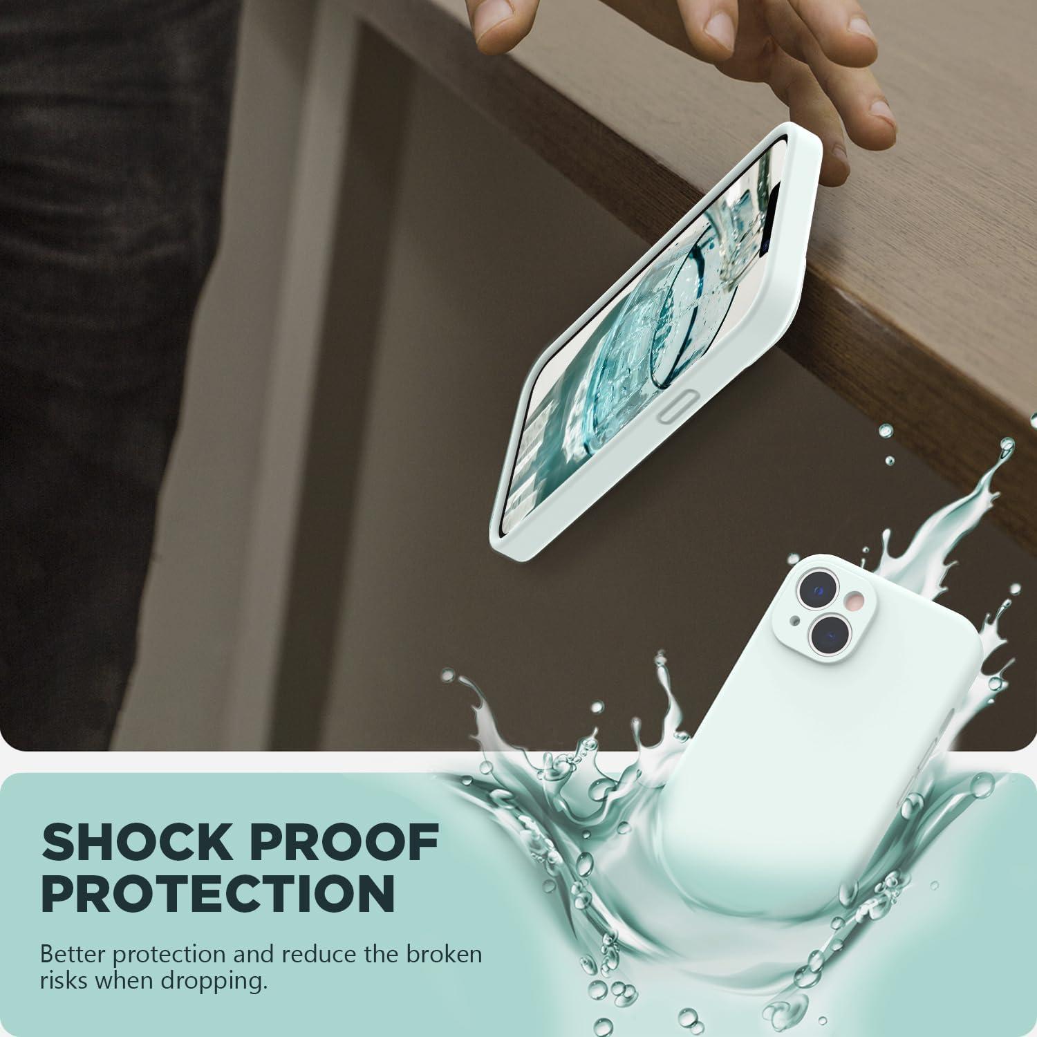 imageSURPHY Case for iPhone 14 Plus Case with Screen Protector and Camera Protection Liquid Silicone Phone Case with Soft Microfiber Lining Pink SandSoft Mint