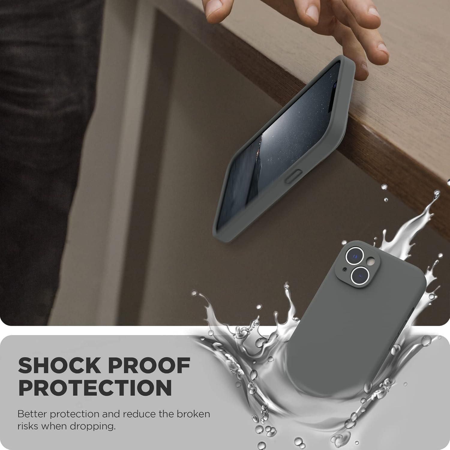 imageSURPHY Case for iPhone 14 Plus Case with Screen Protector and Camera Protection Liquid Silicone Phone Case with Soft Microfiber Lining Pink SandSpace Gray