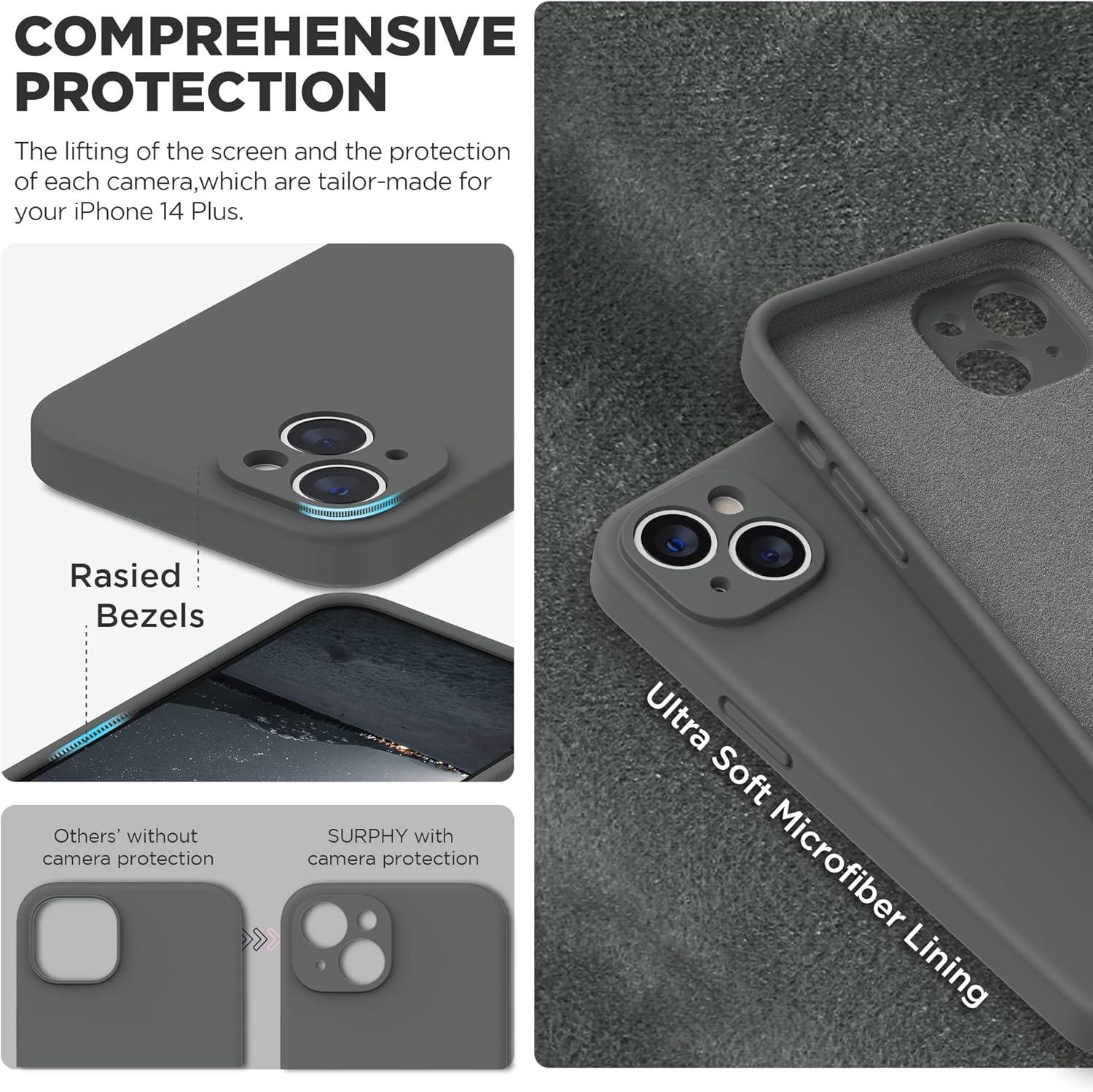 imageSURPHY Case for iPhone 14 Plus Case with Screen Protector and Camera Protection Liquid Silicone Phone Case with Soft Microfiber Lining Pink SandSpace Gray