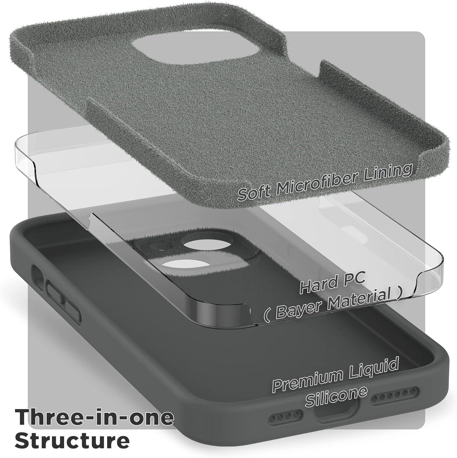 imageSURPHY Case for iPhone 14 Plus Case with Screen Protector and Camera Protection Liquid Silicone Phone Case with Soft Microfiber Lining Pink SandSpace Gray