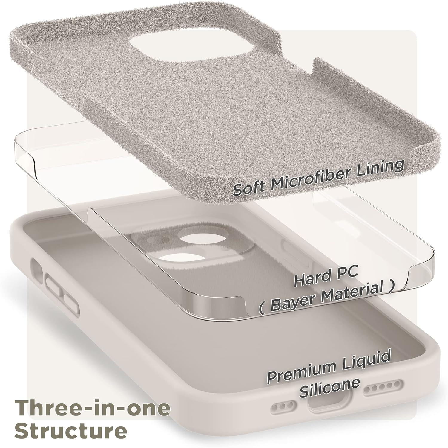 imageSURPHY Case for iPhone 14 Plus Case with Screen Protector and Camera Protection Liquid Silicone Phone Case with Soft Microfiber Lining Pink SandStone