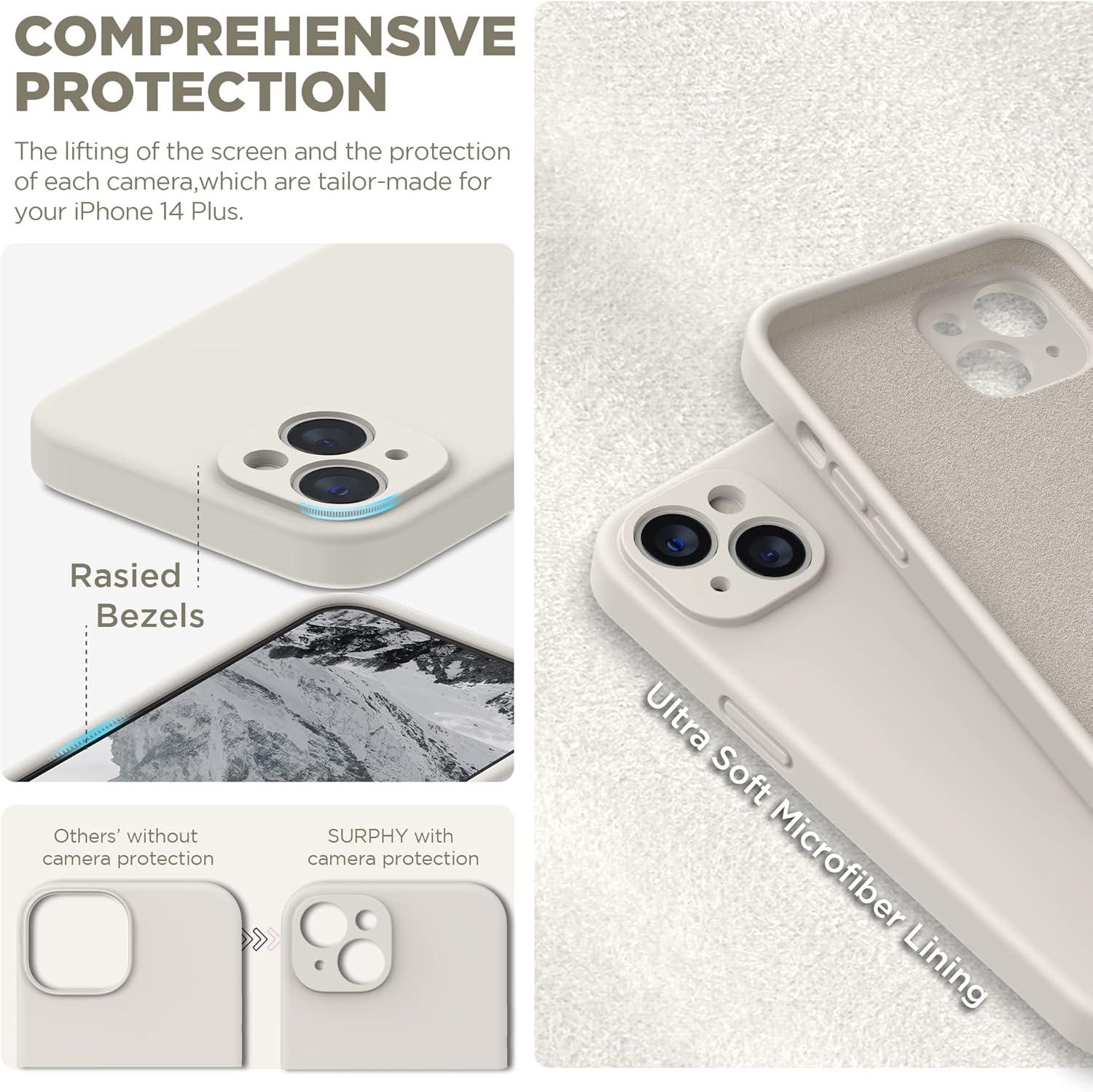 imageSURPHY Case for iPhone 14 Plus Case with Screen Protector and Camera Protection Liquid Silicone Phone Case with Soft Microfiber Lining Pink SandStone