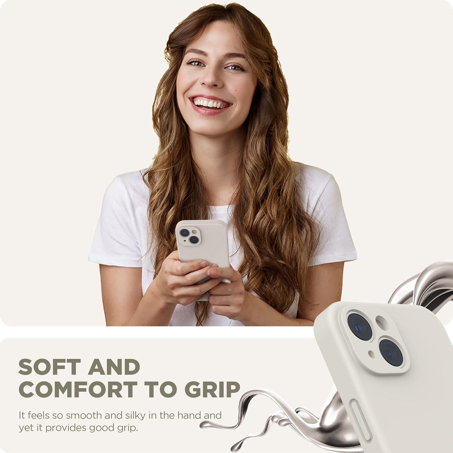 imageSURPHY Case for iPhone 14 Plus Case with Screen Protector and Camera Protection Liquid Silicone Phone Case with Soft Microfiber Lining Pink SandStone