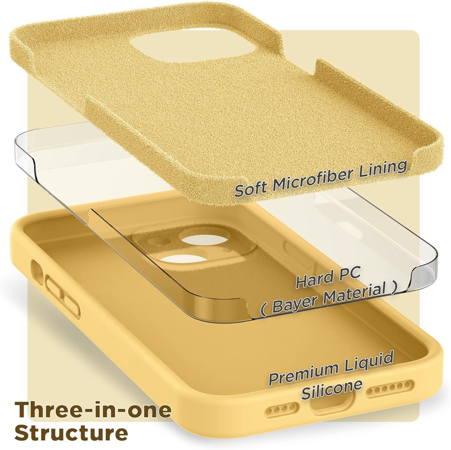 imageSURPHY Case for iPhone 14 Plus Case with Screen Protector and Camera Protection Liquid Silicone Phone Case with Soft Microfiber Lining Pink SandSunglow