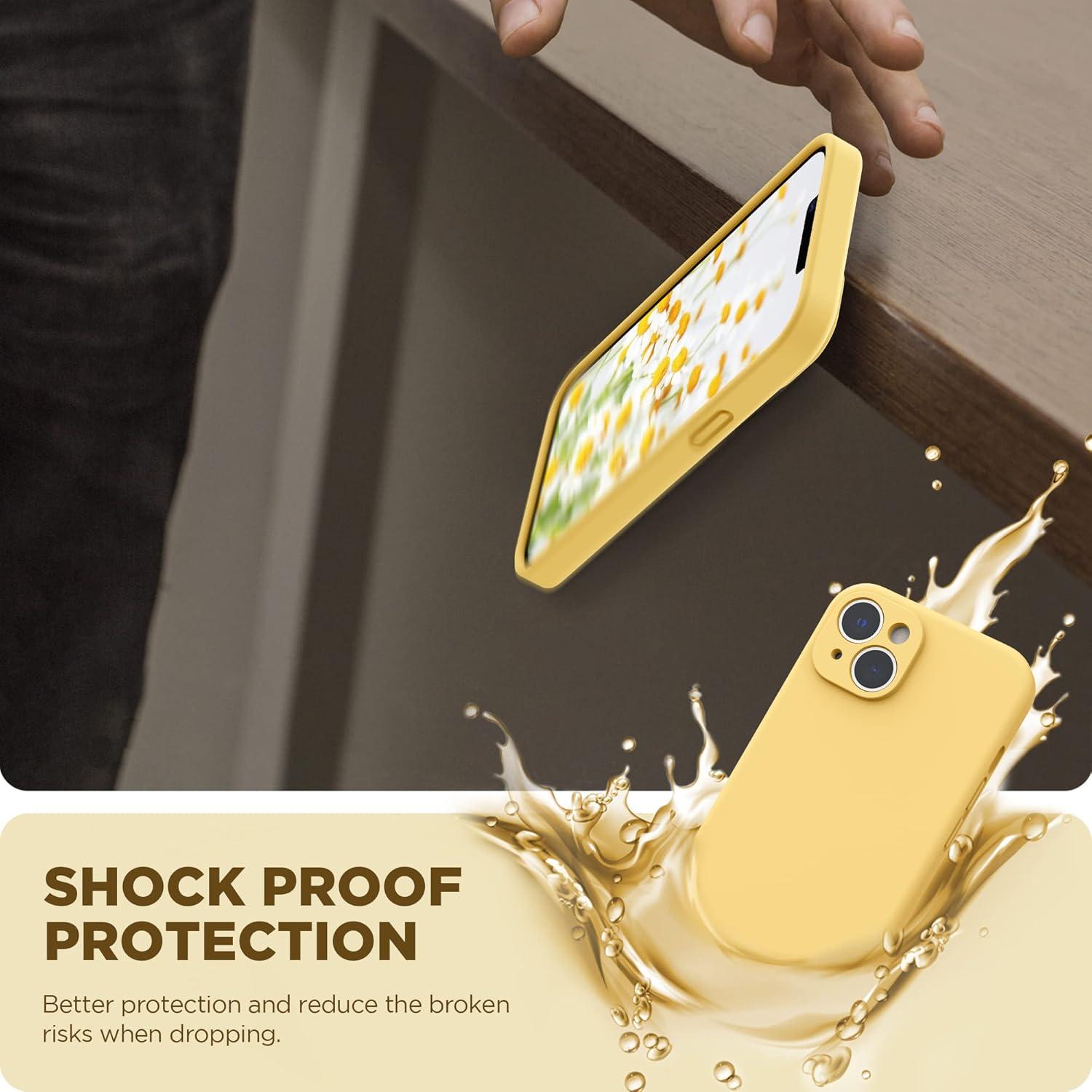 imageSURPHY Case for iPhone 14 Plus Case with Screen Protector and Camera Protection Liquid Silicone Phone Case with Soft Microfiber Lining Pink SandSunglow