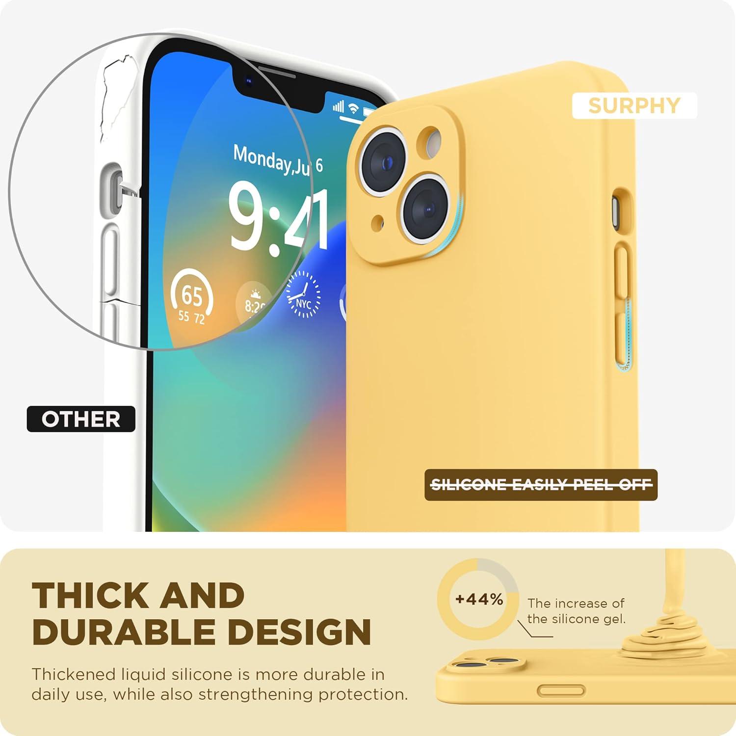 imageSURPHY Case for iPhone 14 Plus Case with Screen Protector and Camera Protection Liquid Silicone Phone Case with Soft Microfiber Lining Pink SandSunglow