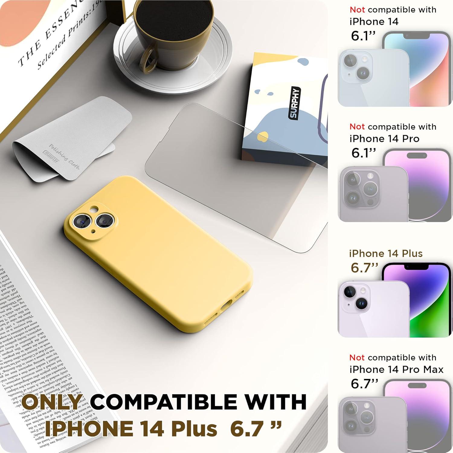 imageSURPHY Case for iPhone 14 Plus Case with Screen Protector and Camera Protection Liquid Silicone Phone Case with Soft Microfiber Lining Pink SandSunglow