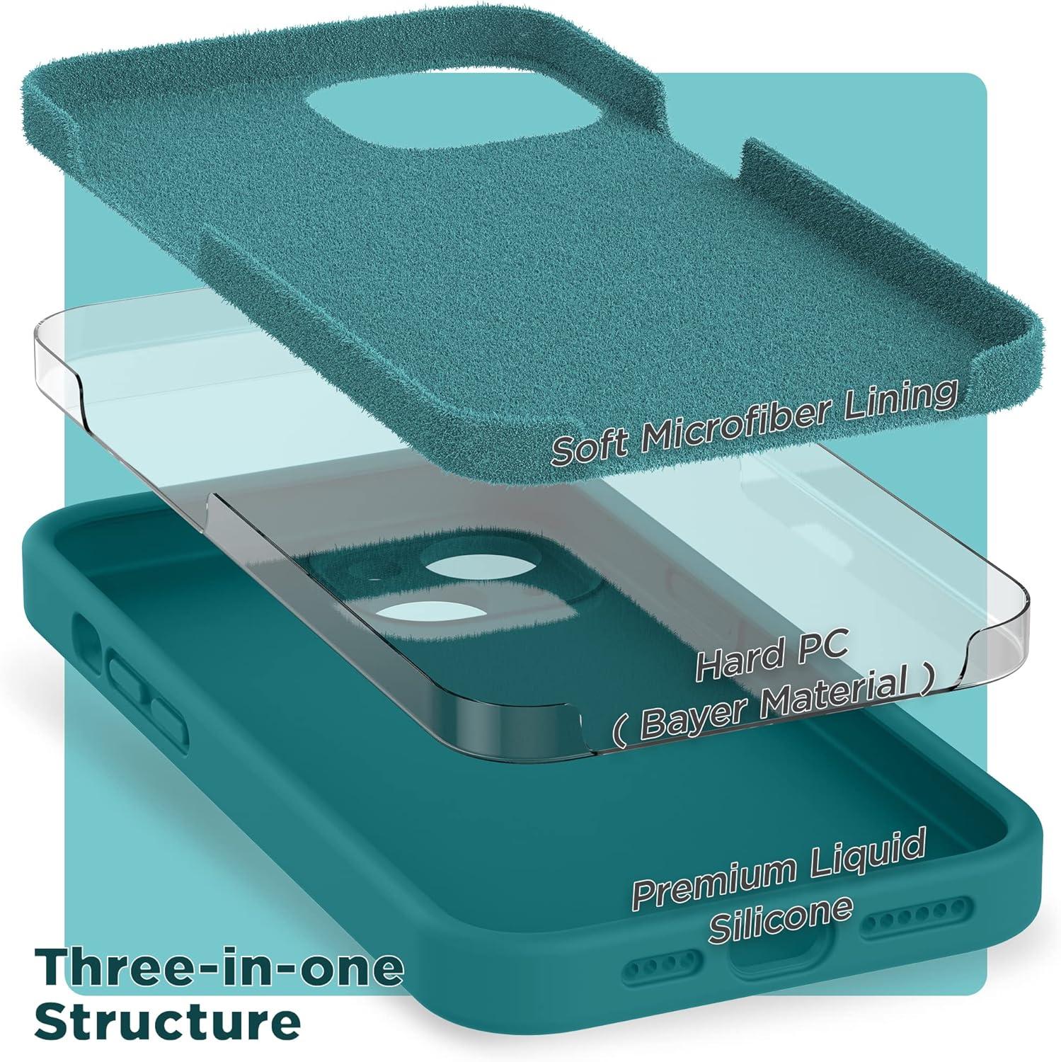 imageSURPHY Case for iPhone 14 Plus Case with Screen Protector and Camera Protection Liquid Silicone Phone Case with Soft Microfiber Lining Pink SandTeal Blue