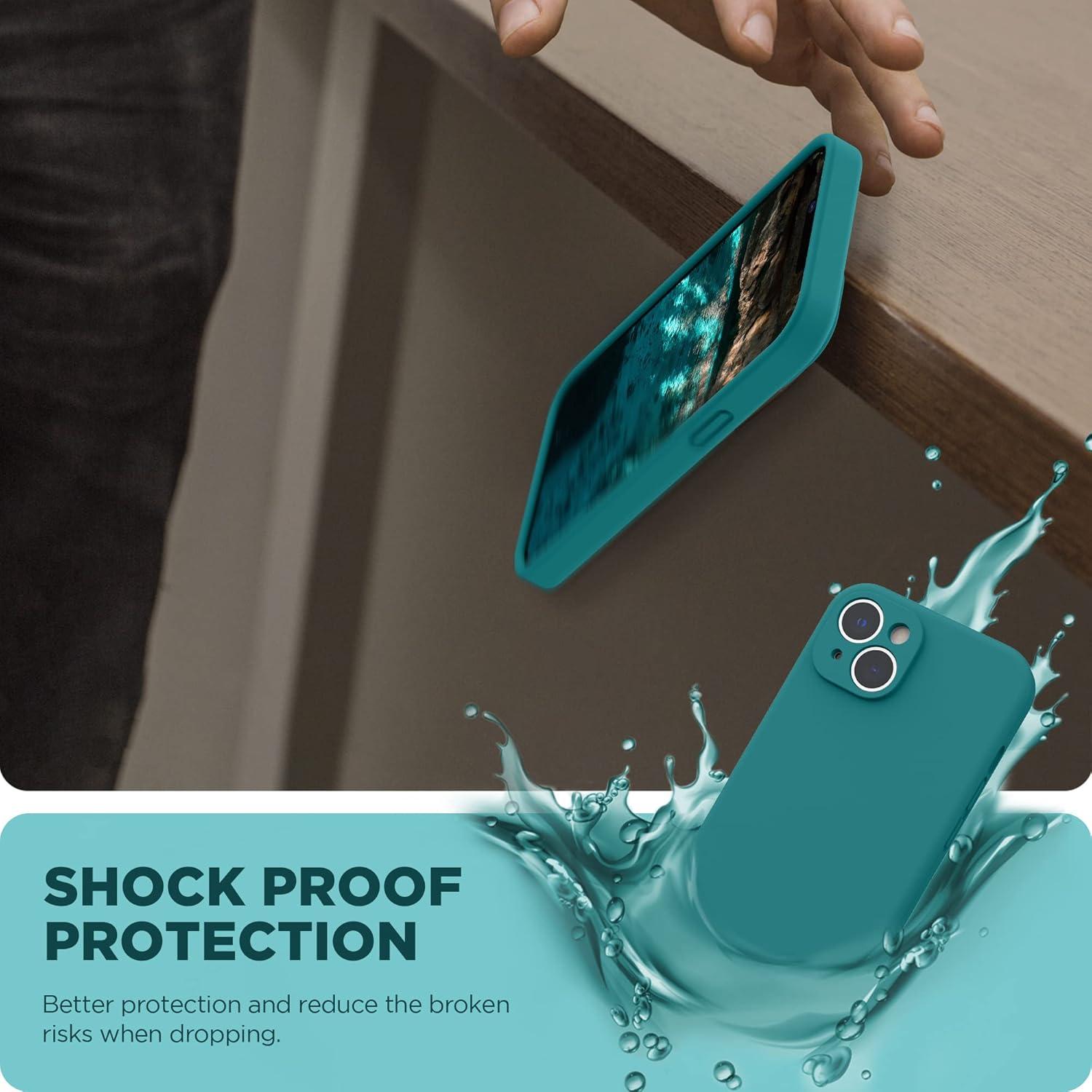 imageSURPHY Case for iPhone 14 Plus Case with Screen Protector and Camera Protection Liquid Silicone Phone Case with Soft Microfiber Lining Pink SandTeal Blue