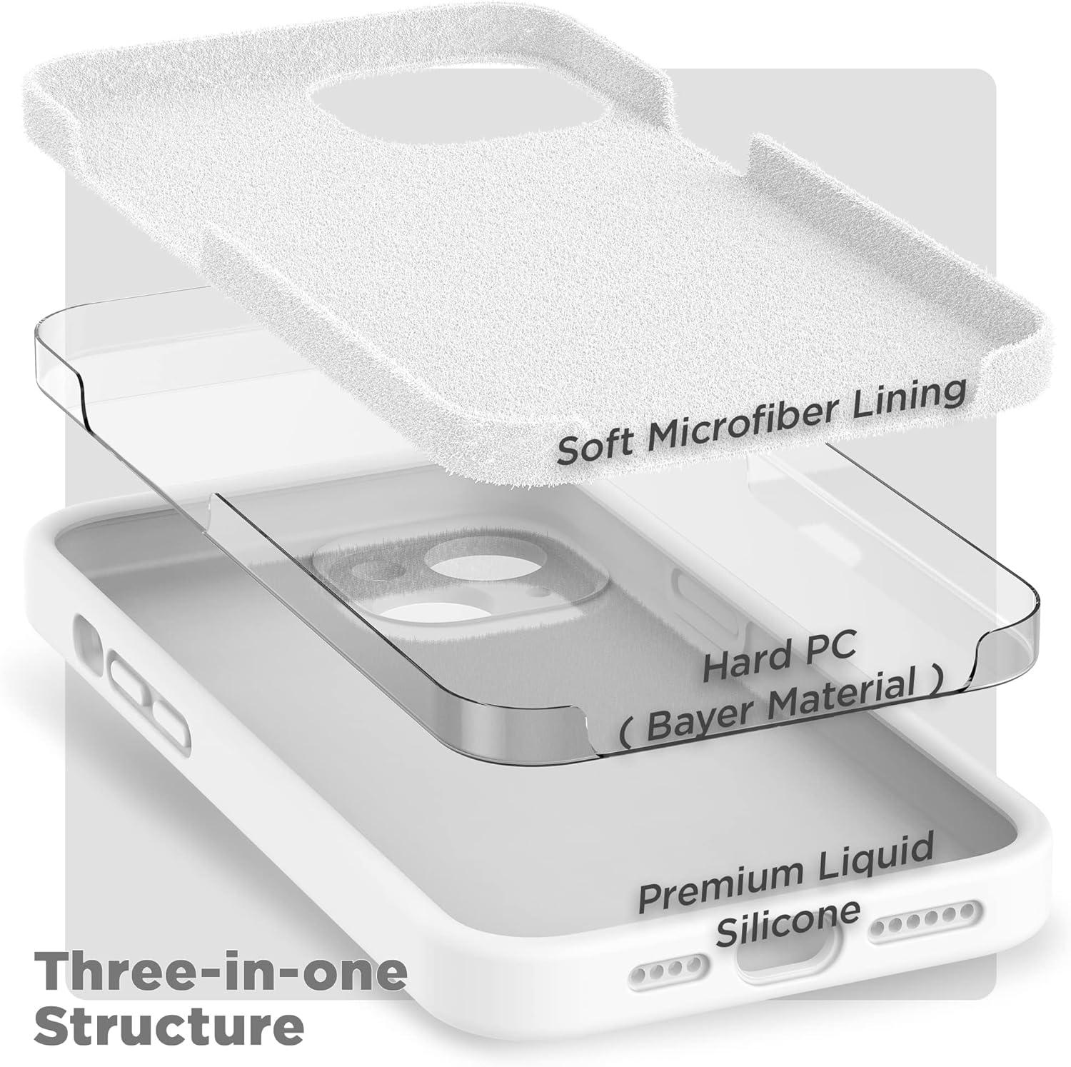 imageSURPHY Case for iPhone 14 Plus Case with Screen Protector and Camera Protection Liquid Silicone Phone Case with Soft Microfiber Lining Pink SandWhite