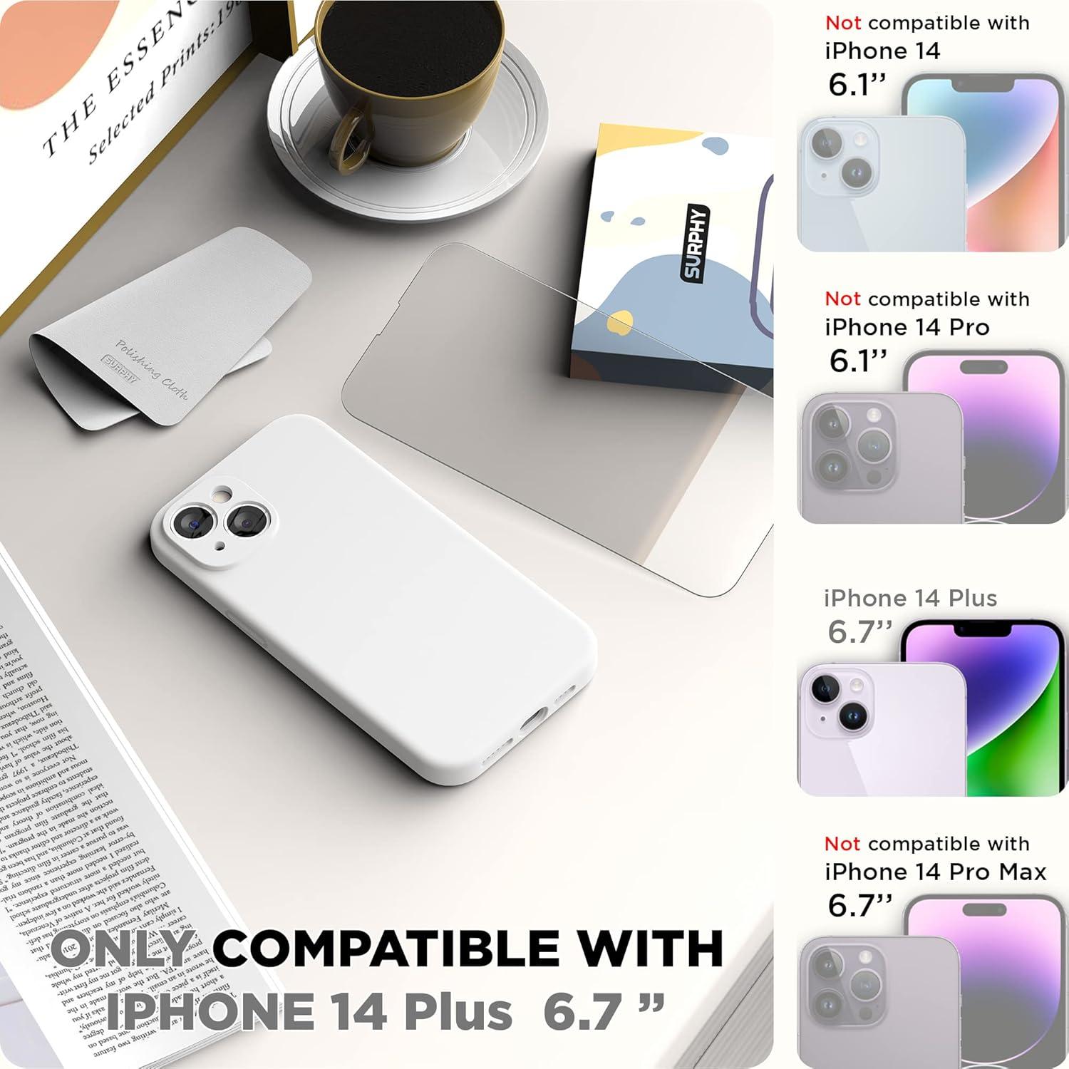 imageSURPHY Case for iPhone 14 Plus Case with Screen Protector and Camera Protection Liquid Silicone Phone Case with Soft Microfiber Lining Pink SandWhite