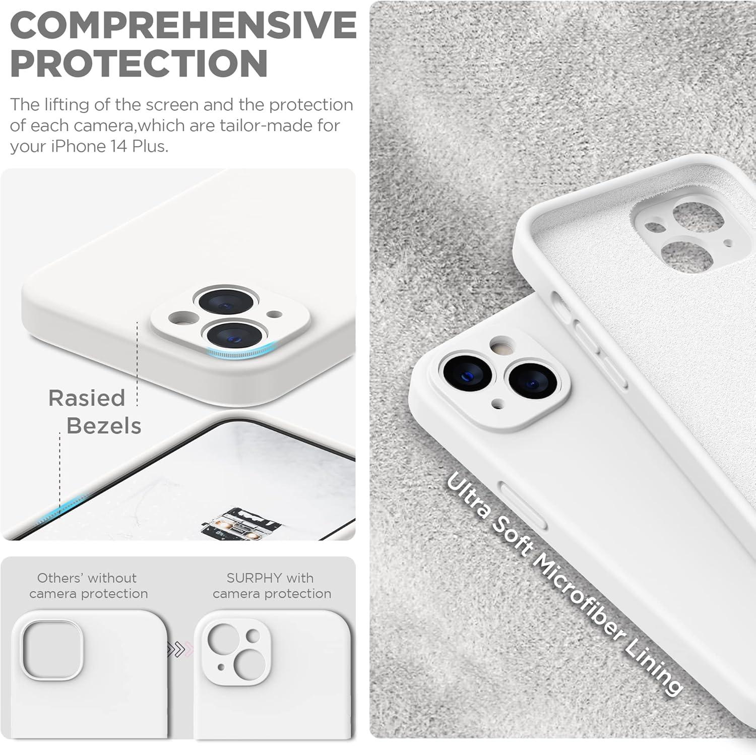 imageSURPHY Case for iPhone 14 Plus Case with Screen Protector and Camera Protection Liquid Silicone Phone Case with Soft Microfiber Lining Pink SandWhite