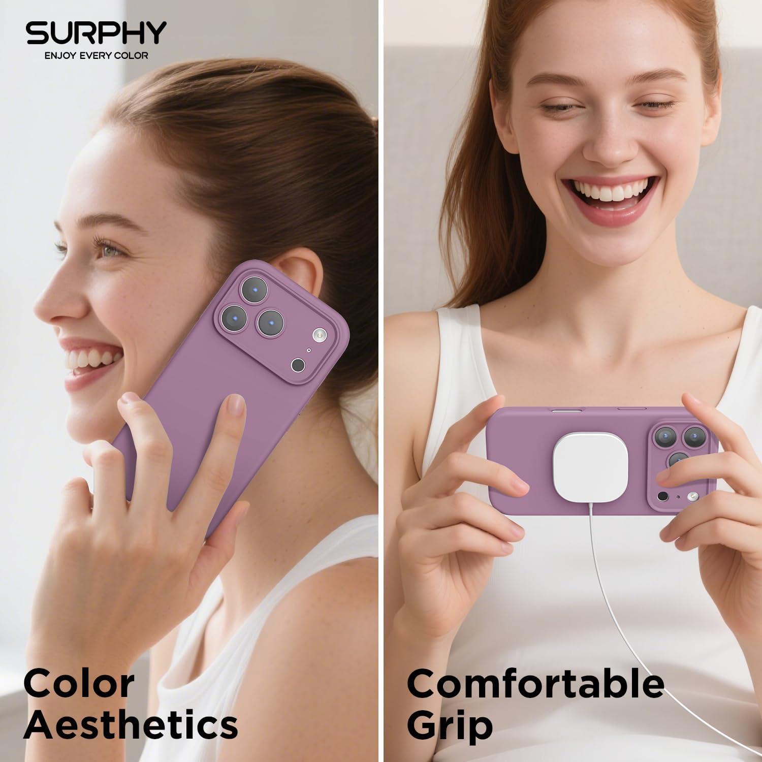 imageSURPHY Case for iPhone 17 Pro Case Compatible with MagSafe 63 inch 2025 Liquid Silicone 17 Pro Phone Cases Whit Soft Microfiber Lining Lilac PurpleLilac Purple