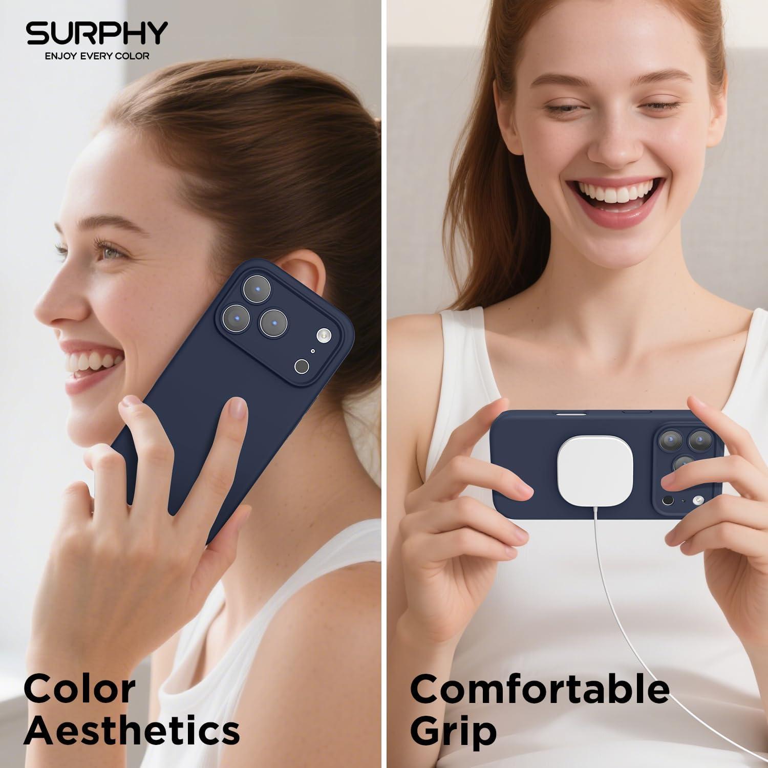 imageSURPHY Case for iPhone 17 Pro Case Compatible with MagSafe 63 inch 2025 Liquid Silicone 17 Pro Phone Cases Whit Soft Microfiber Lining Lilac PurpleMidnight Blue