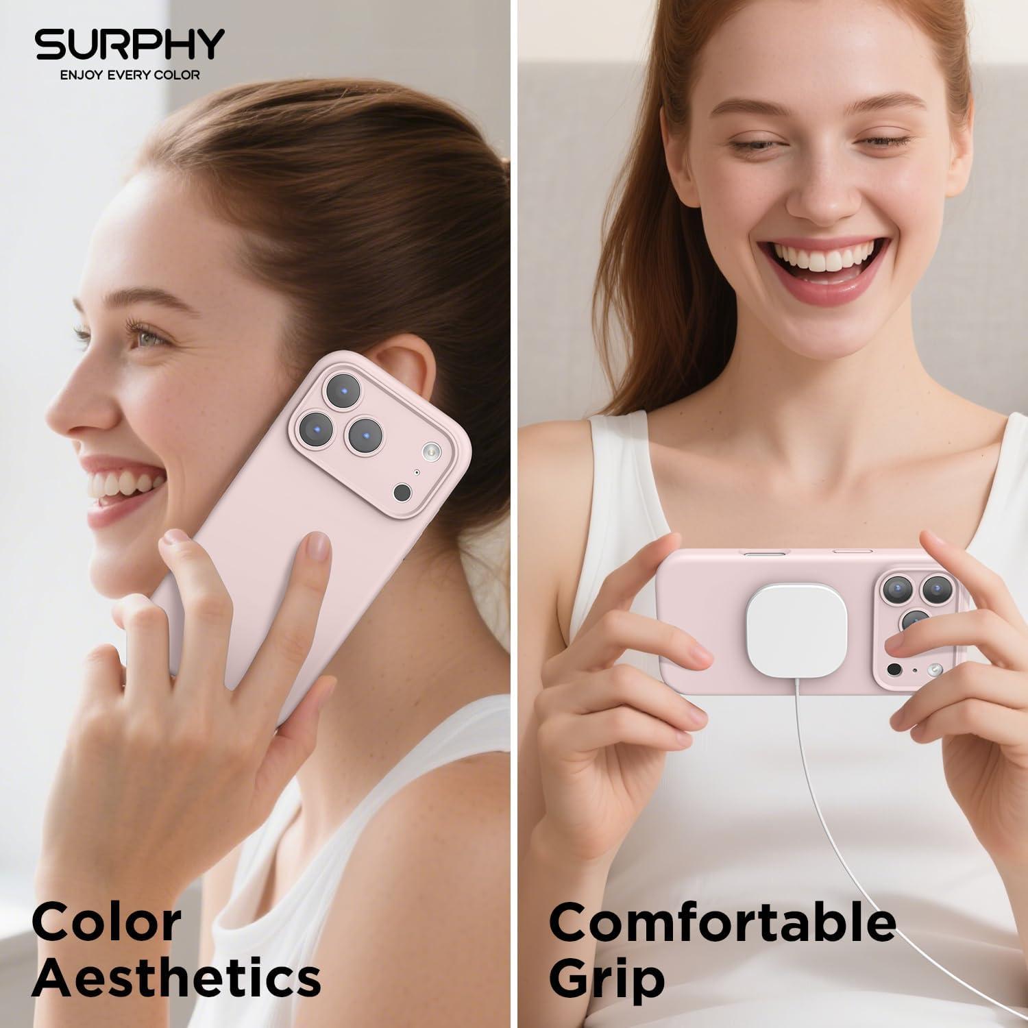 imageSURPHY Case for iPhone 17 Pro Max Case Compatible with MagSafe 69 inch 2025 Liquid Silicone 17 Pro Max Phone Cases Whit Soft Microfiber Lining Lilac PurplePink Sand