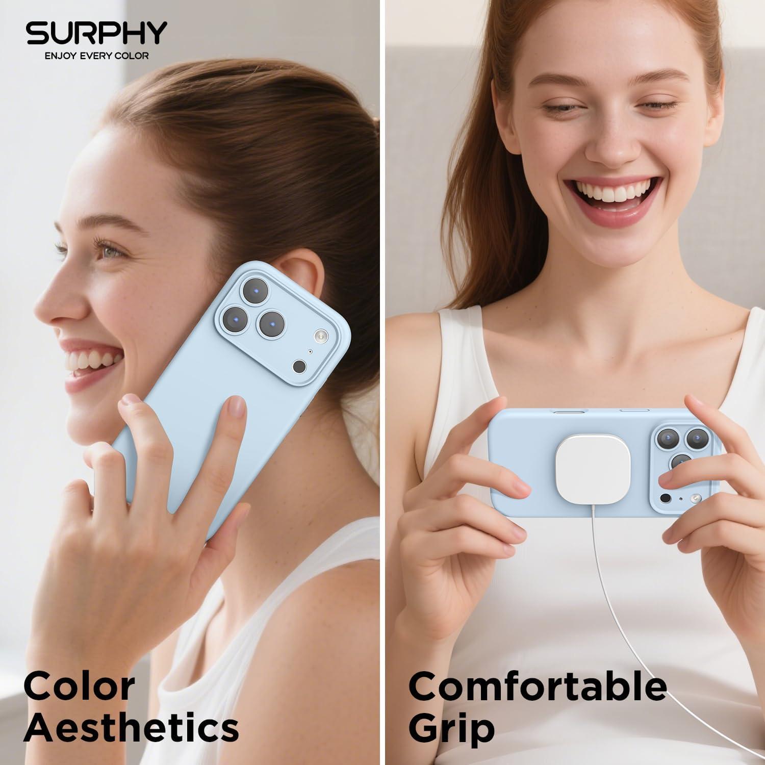 imageSURPHY Case for iPhone 17 Pro Max Case Compatible with MagSafe 69 inch 2025 Liquid Silicone 17 Pro Max Phone Cases Whit Soft Microfiber Lining Lilac PurpleCloud Blue