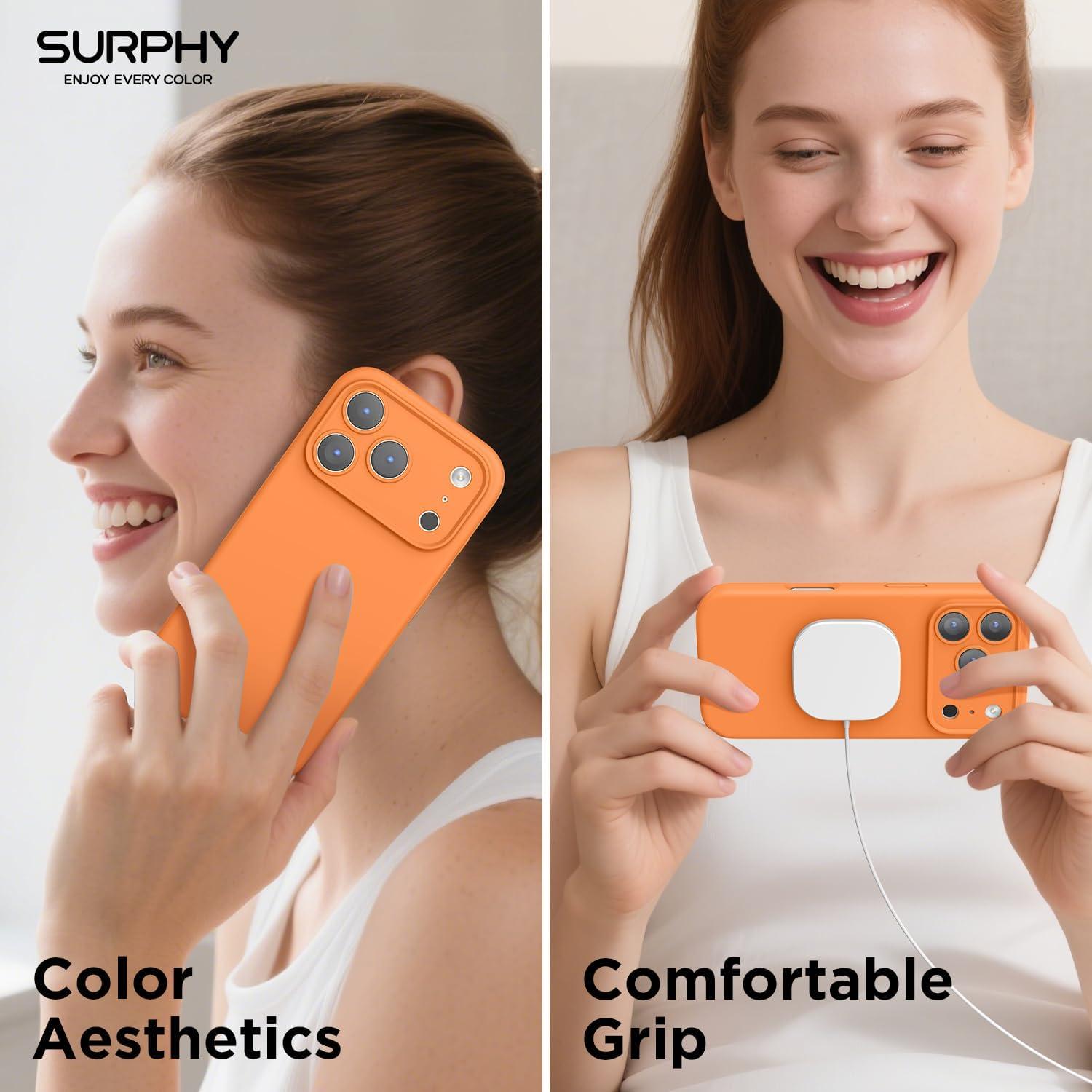 imageSURPHY Case for iPhone 17 Pro Max Case Compatible with MagSafe 69 inch 2025 Liquid Silicone 17 Pro Max Phone Cases Whit Soft Microfiber Lining Lilac PurpleOrange