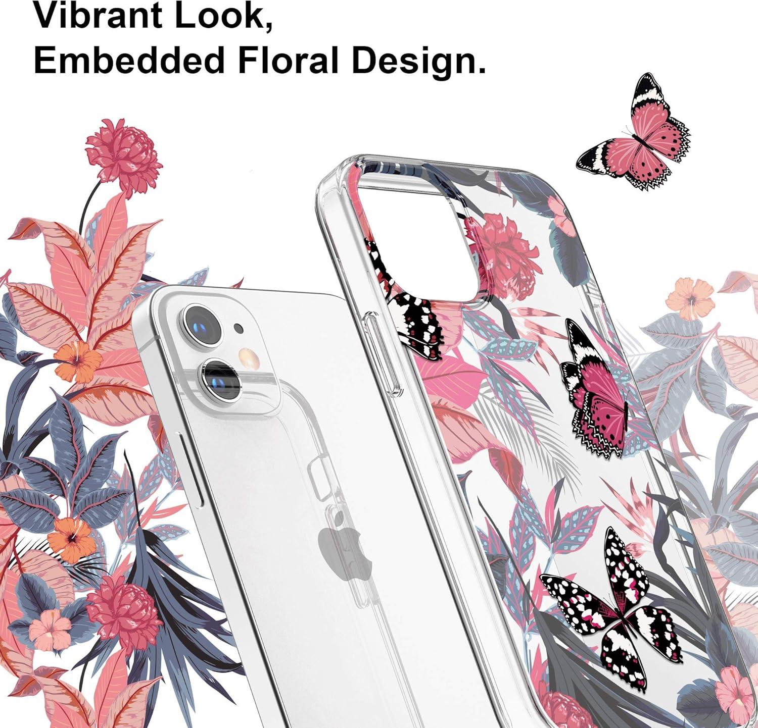 imageSURPHY Clear Case Compatible with iPhone 12 Mini 54 inches Flower Pattern Printing Design Hard PC ampamp Soft TPU Bumper Phone Case for 12 Mini 2020 Butterfly Flower