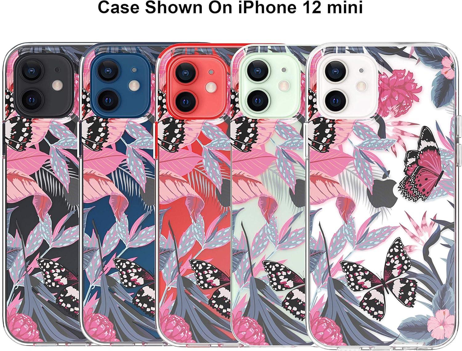 imageSURPHY Clear Case Compatible with iPhone 12 Mini 54 inches Flower Pattern Printing Design Hard PC ampamp Soft TPU Bumper Phone Case for 12 Mini 2020 Butterfly Flower