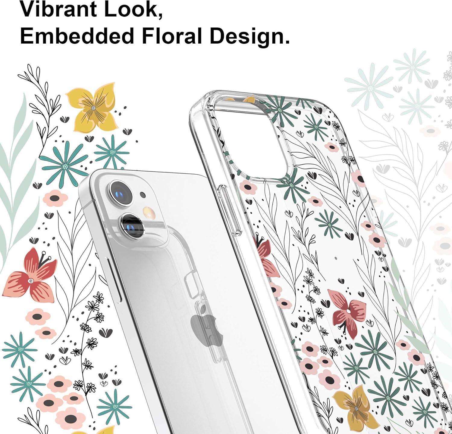 imageSURPHY Clear Case Compatible with iPhone 12 Mini 54 inches Flower Pattern Printing Design Hard PC ampamp Soft TPU Bumper Phone Case for 12 Mini 2020 Wildflower