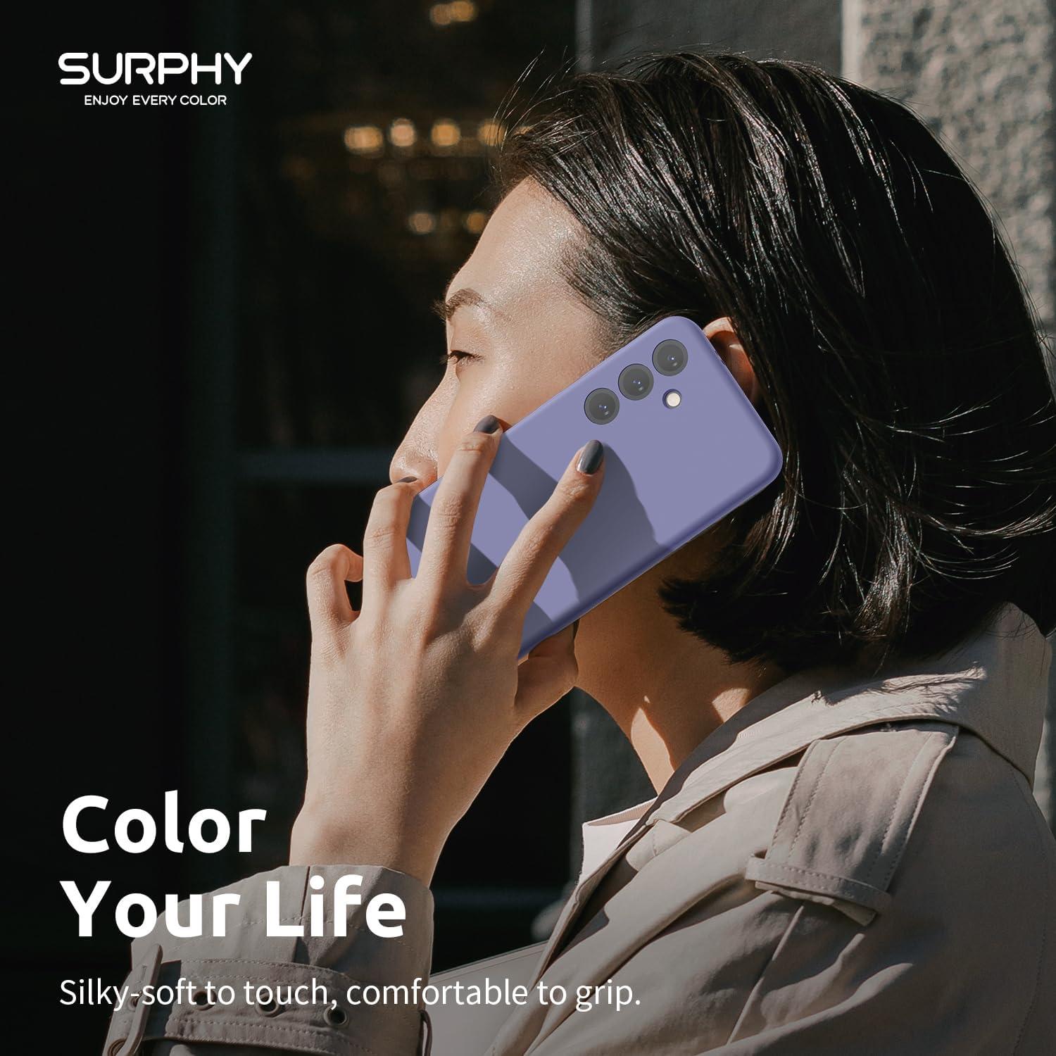 imageSURPHY Compatible with Samsung Galaxy S24 Case 62 inch 2024 Camera Protection Soft Microfiber Lining Liquid Silicone Galaxy S24 Phone Case Pink SandLavender Gray