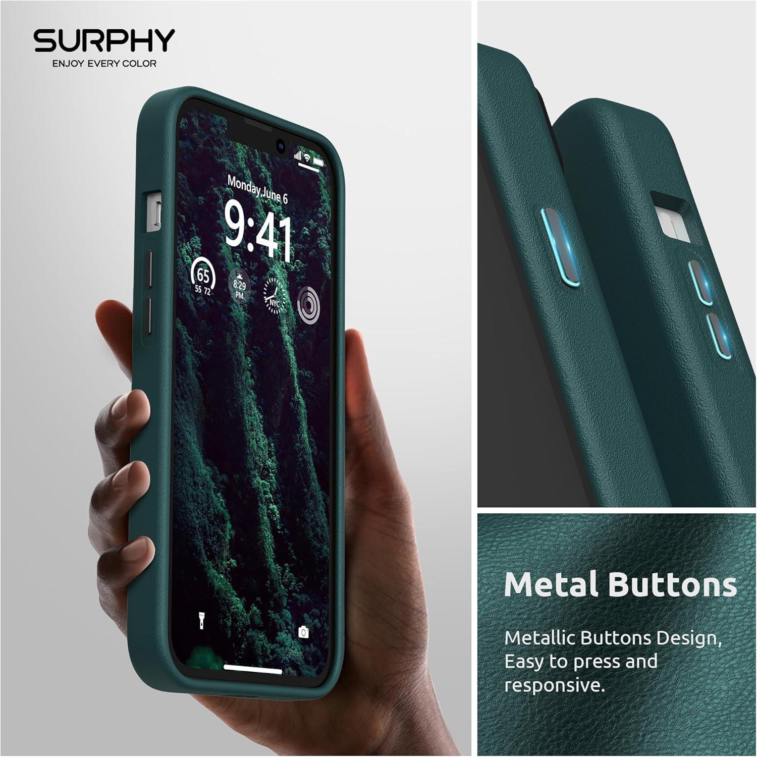 imageSURPHY Compatible with iPhone 13 Case Premium Faux Leather Phone Case with Metallic Buttons ampamp Microfiber Lining for 13 61 inch 2021 BrownTeal Green