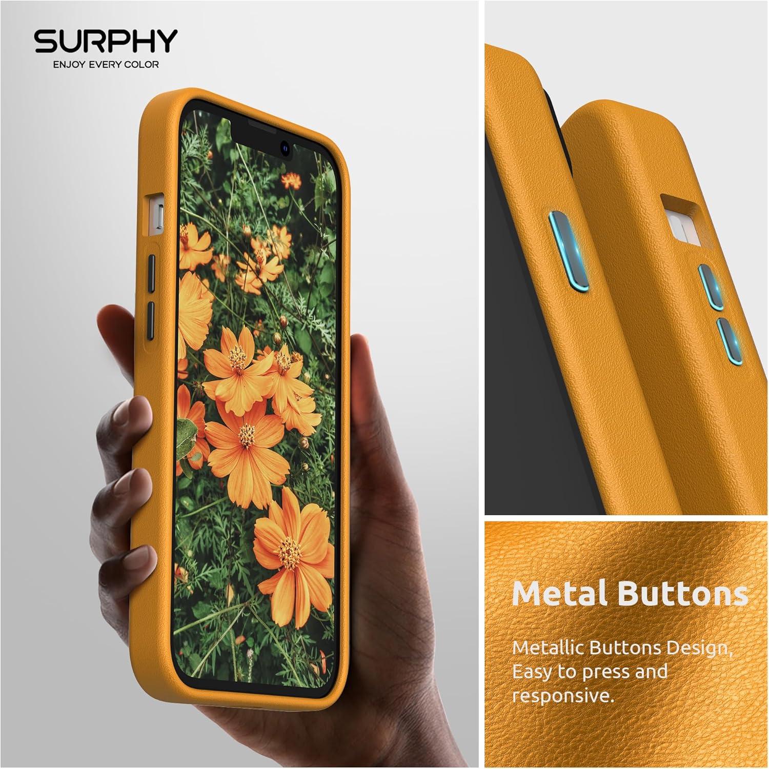 imageSURPHY Compatible with iPhone 13 Case Premium Faux Leather Phone Case with Metallic Buttons ampamp Microfiber Lining for 13 61 inch 2021 BrownYellow California Poppy