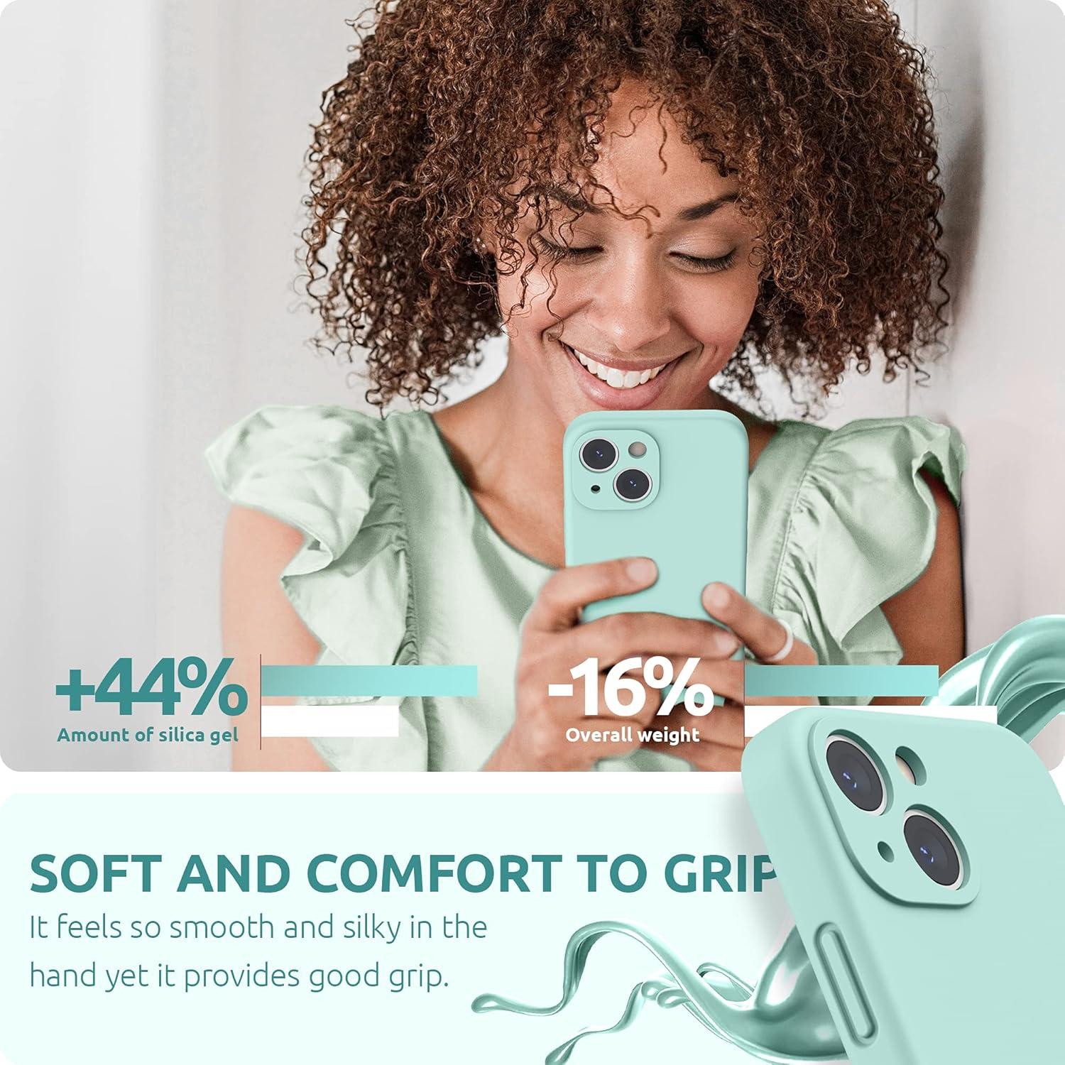 imageSURPHY Compatible with iPhone 13 Mini Case with Screen Protector Camera Protection ampamp Soft Microfiber Lining Liquid Silicone Phone Case 54 inch 2021 Clover GreenMint Green