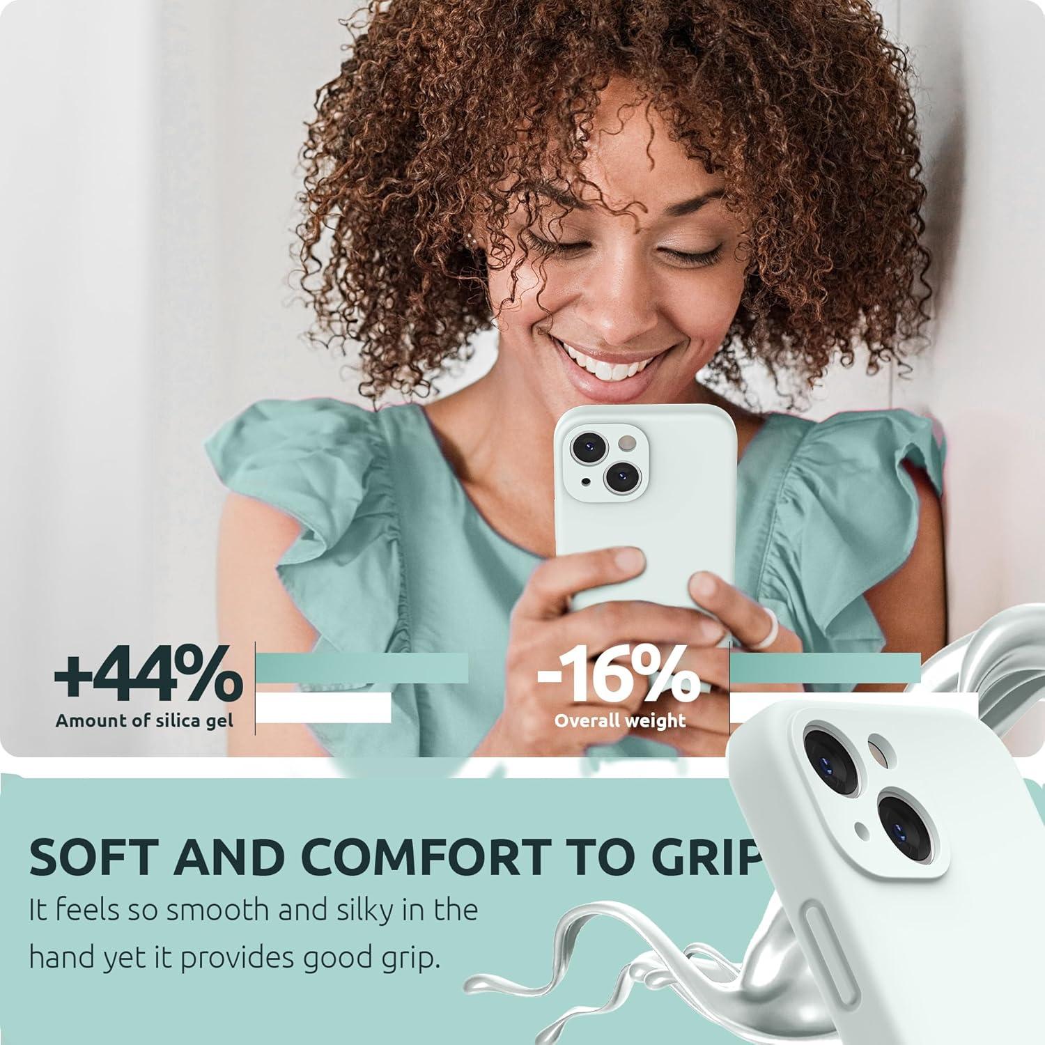 imageSURPHY Compatible with iPhone 13 Mini Case with Screen Protector Camera Protection ampamp Soft Microfiber Lining Liquid Silicone Phone Case 54 inch 2021 Clover GreenSoft Mint