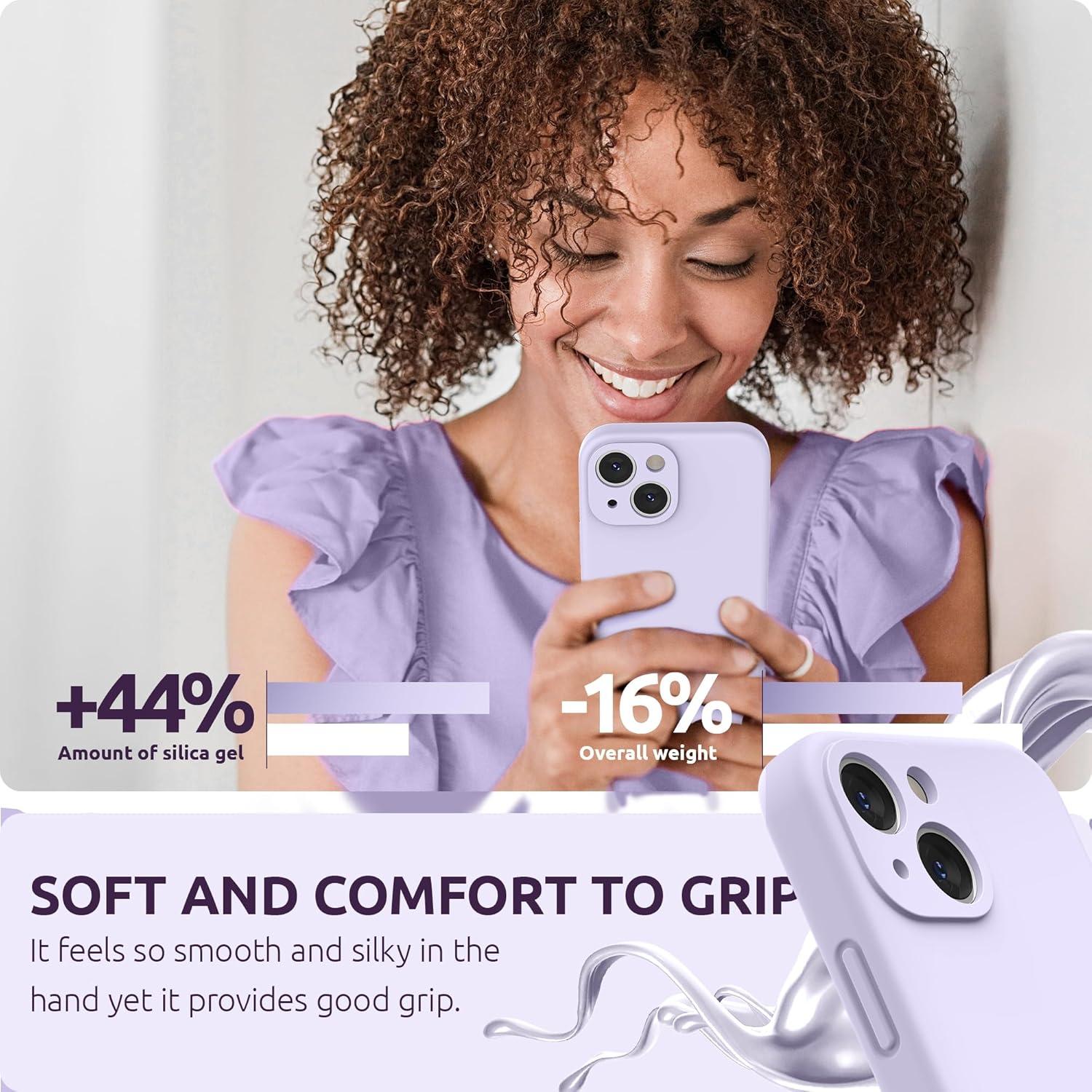 imageSURPHY Compatible with iPhone 13 Mini Case with Screen Protector Camera Protection ampamp Soft Microfiber Lining Liquid Silicone Phone Case 54 inch 2021 Clover GreenLight Lavender